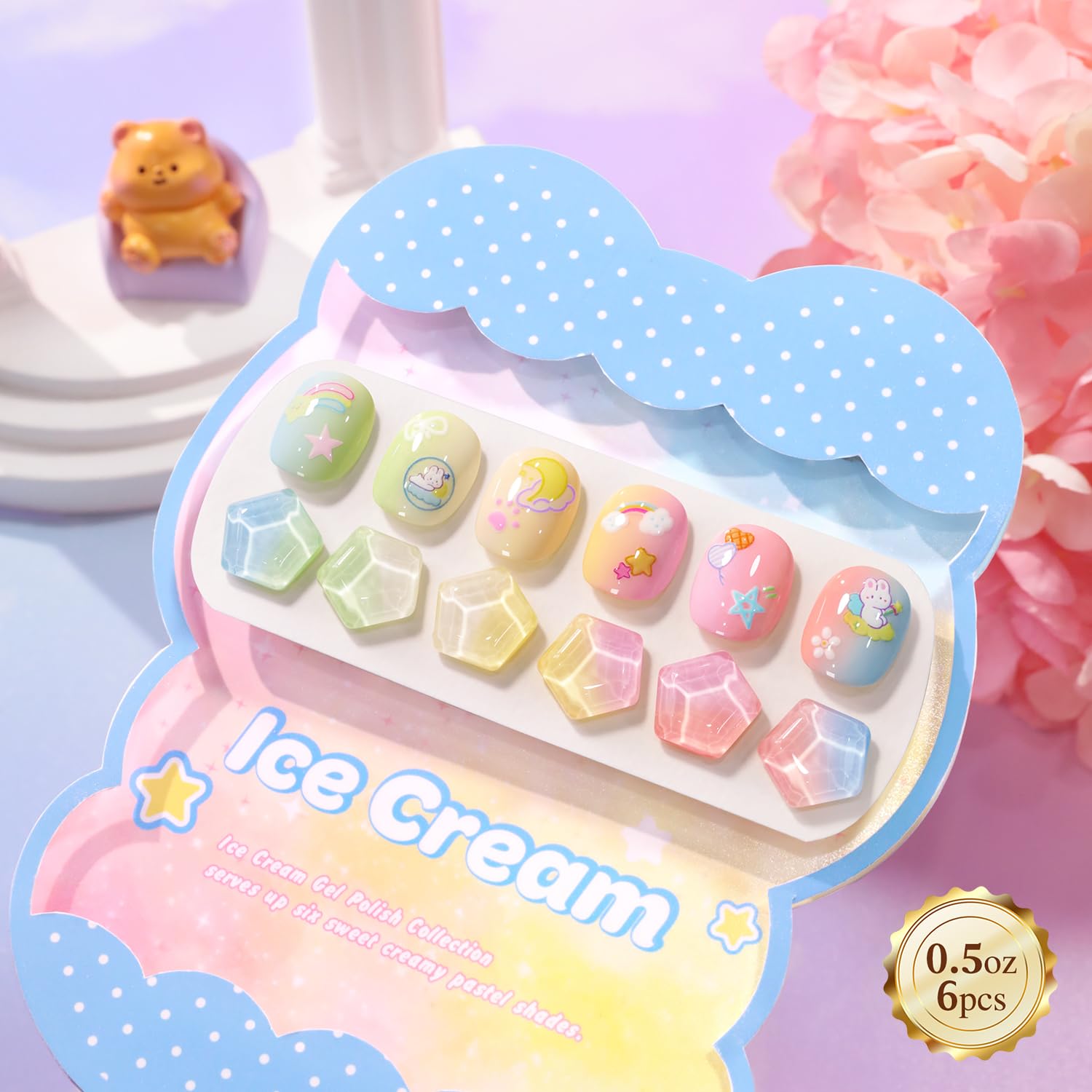 Double Rhythm 6 Pcs 15ml Gel Polish Set – Same Color & Bottle, Soak-Off Kit (Blue/Green/Beige/Yellow/Pink/Orange)