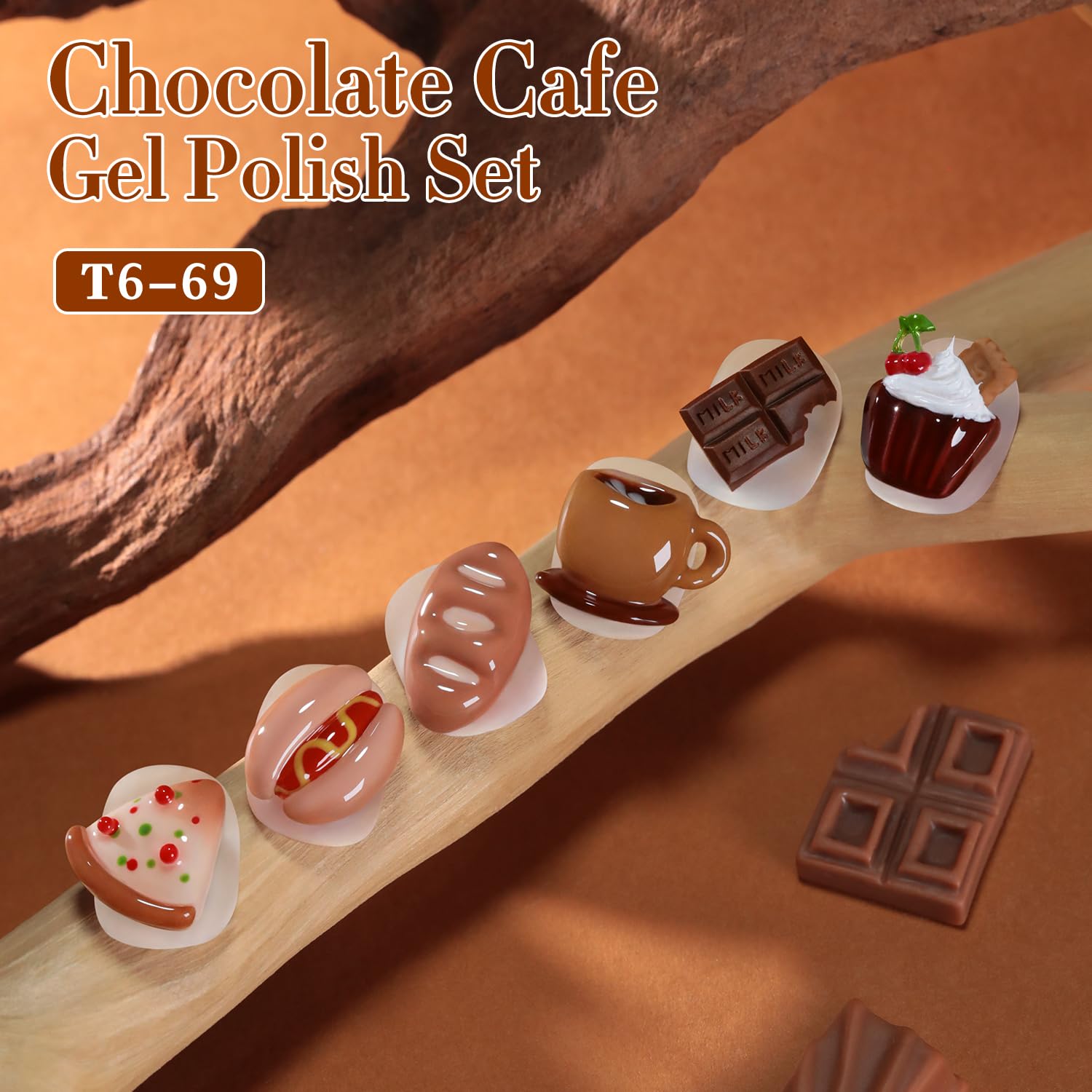 Double Rhythm 6 Pcs 15ml Gel Polish Set – Burgundy Cherry Brown Coffee (T6-69) – Soak-Off Nail Polish