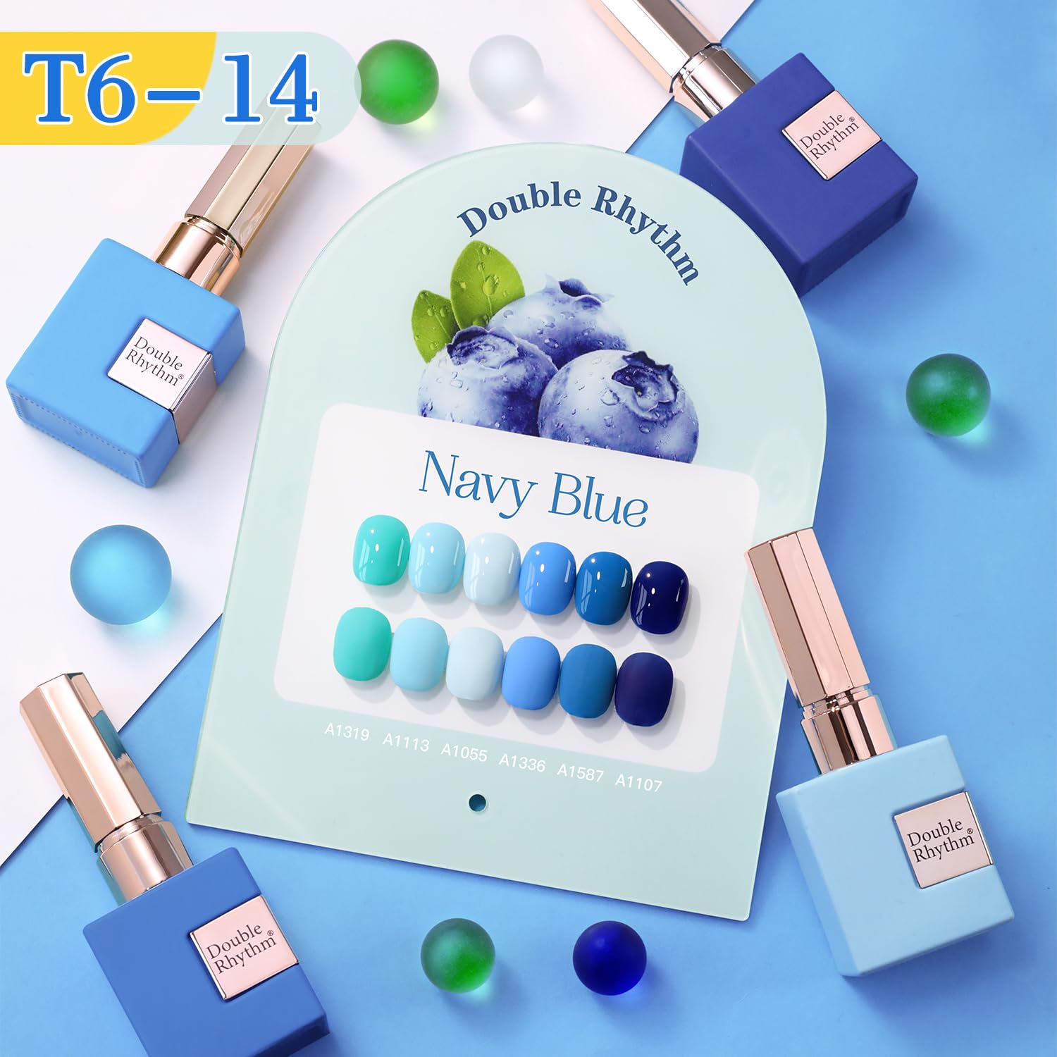 Double Rhythm 6-Pcs 15ml Gel Polish Set – Same Shade Soak-Off Kit for DIY Manicure (Light Blue / Navy / Teal)