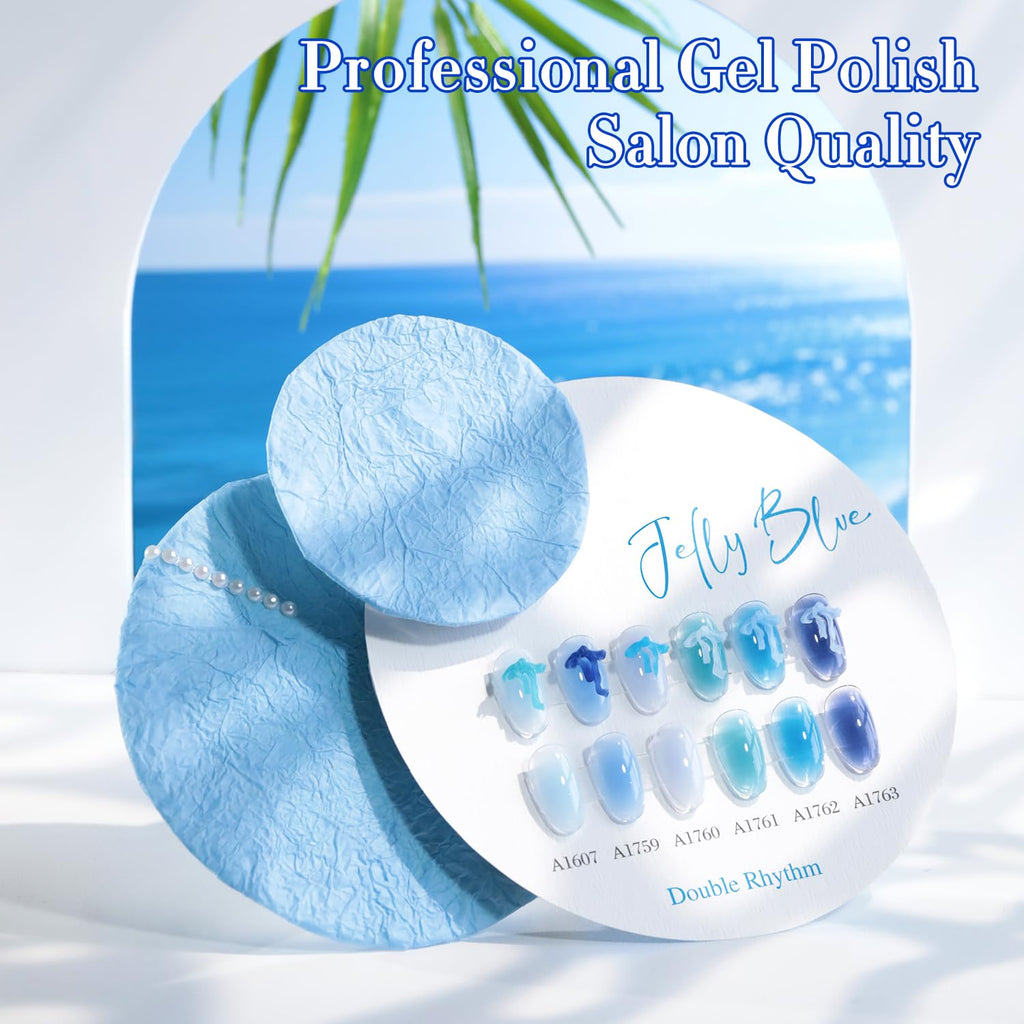 Double Rhythm 6 Pcs 15 ml Gel Polish Set – Navy Jelly Blue Navy-T6-82 | Soak-Off, DIY Manicure