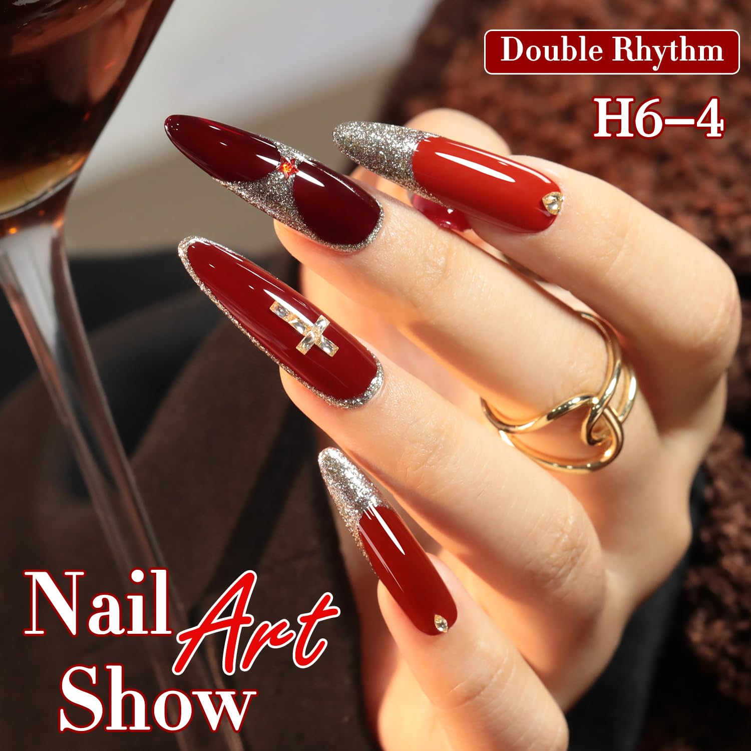 Double Rhythm 6-Piece HEMA-Free Gel Polish Set – 0.50 oz Each, Same Color in Same Bottle, Soak-Off, Neutral Milky Shimmer (Cherry Red Burgundy, H6-4)