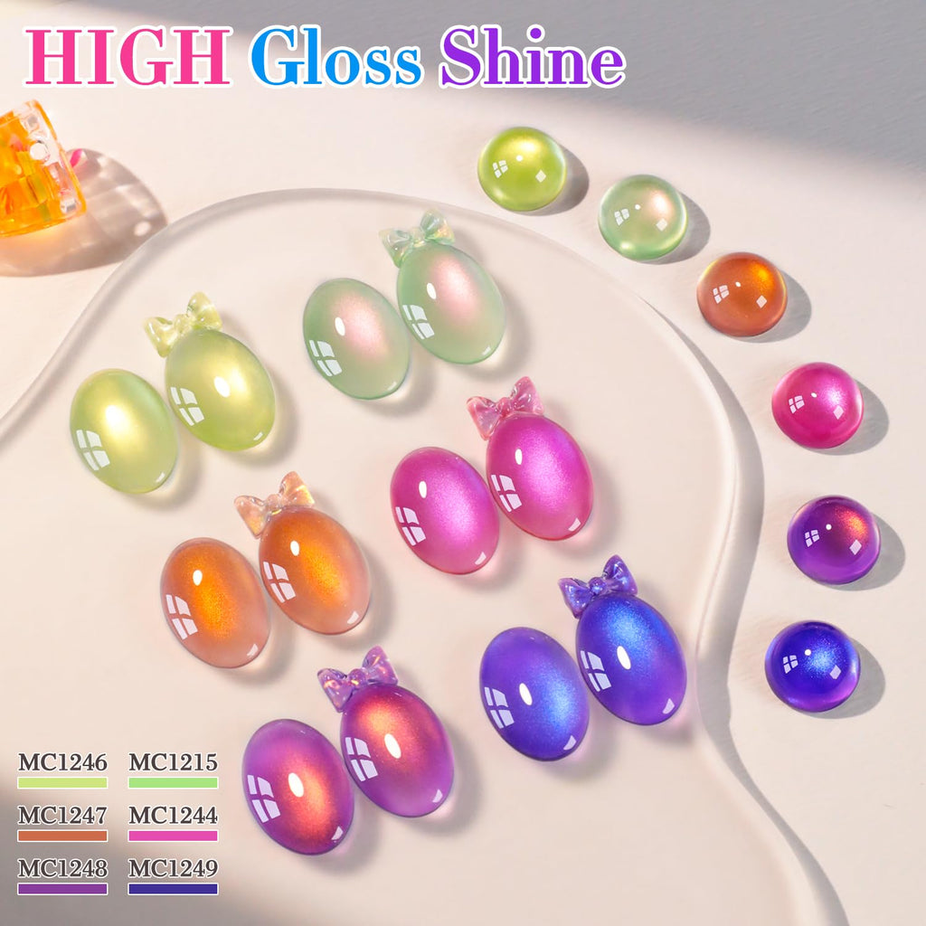 Double Rhythm Fruit Cat Eye Gel Polish Kit – 6x 0.5oz Magnetic Shimmer UV Polish (Glass Rose Pink Green-T6-48)