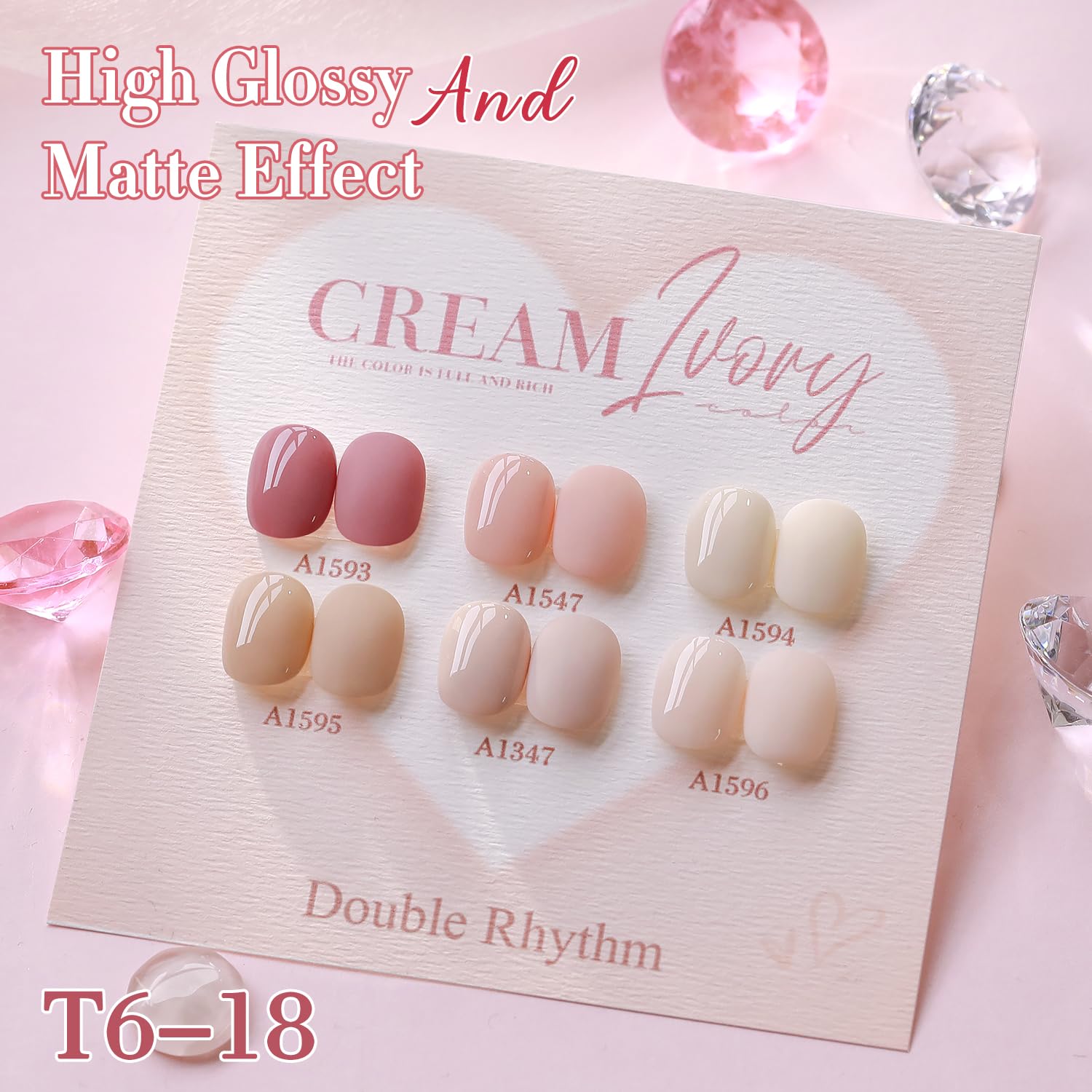 Double Rhythm 6 Pcs 15ml Gel Polish Set – Same Color, Soak-Off Kit (Light Dark Nude Beige Cream Pink T6-18)
