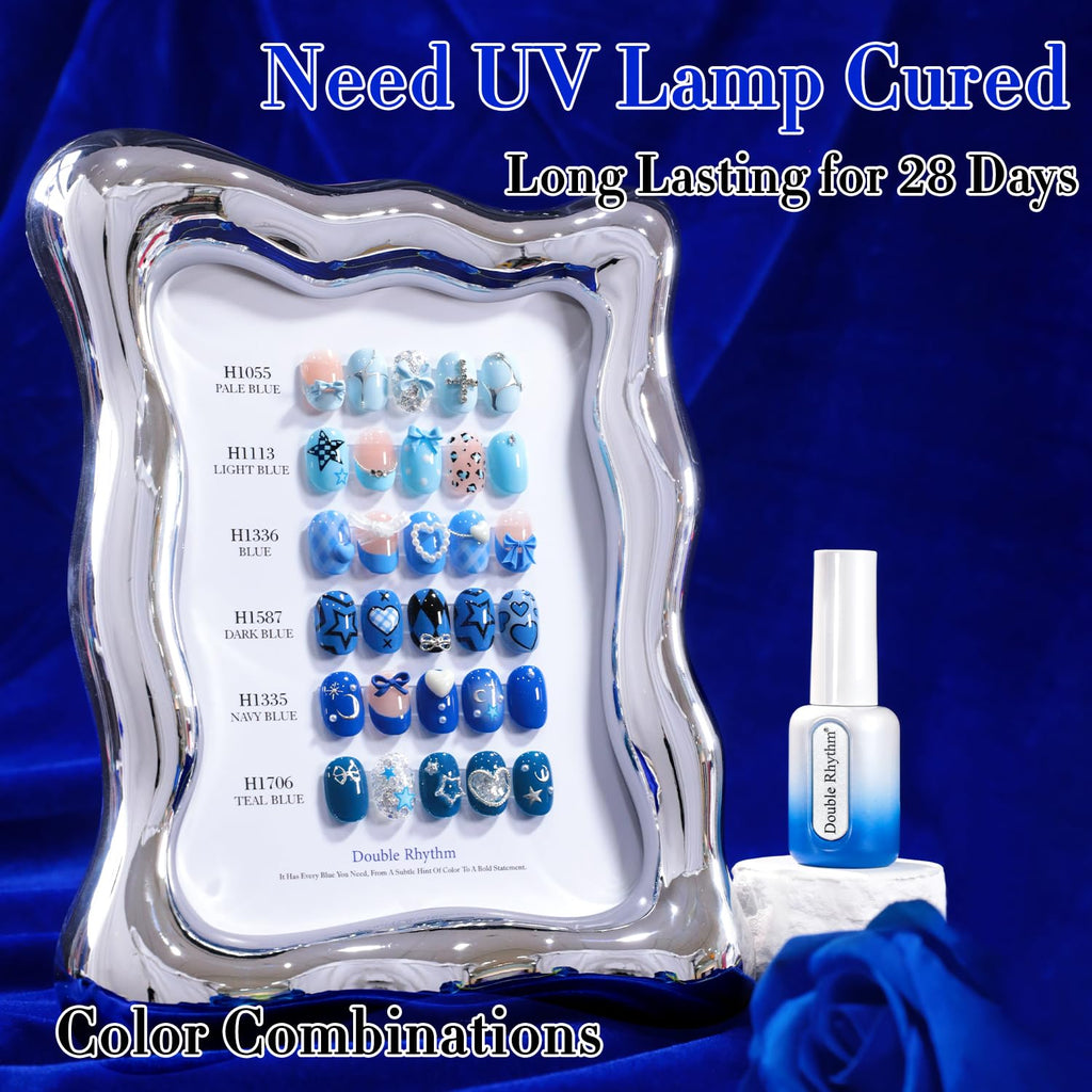 Double Rhythm 6 Pcs HEMA-FREE Gel Polish Set – 0.50 oz Each, Pastel Blue Navy, Soak-Off, DIY Manicure Kit