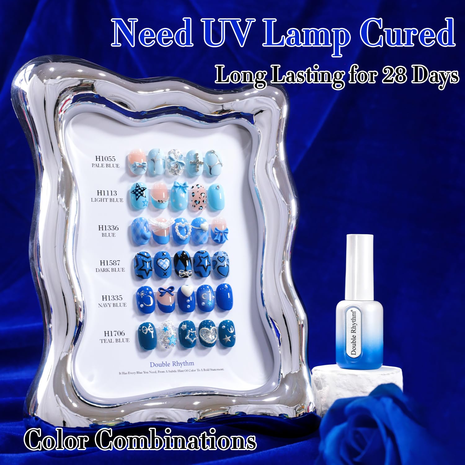 Double Rhythm 6 Pcs HEMA-FREE Gel Polish Set – 0.50 oz Each, Pastel Blue Navy, Soak-Off, DIY Manicure Kit