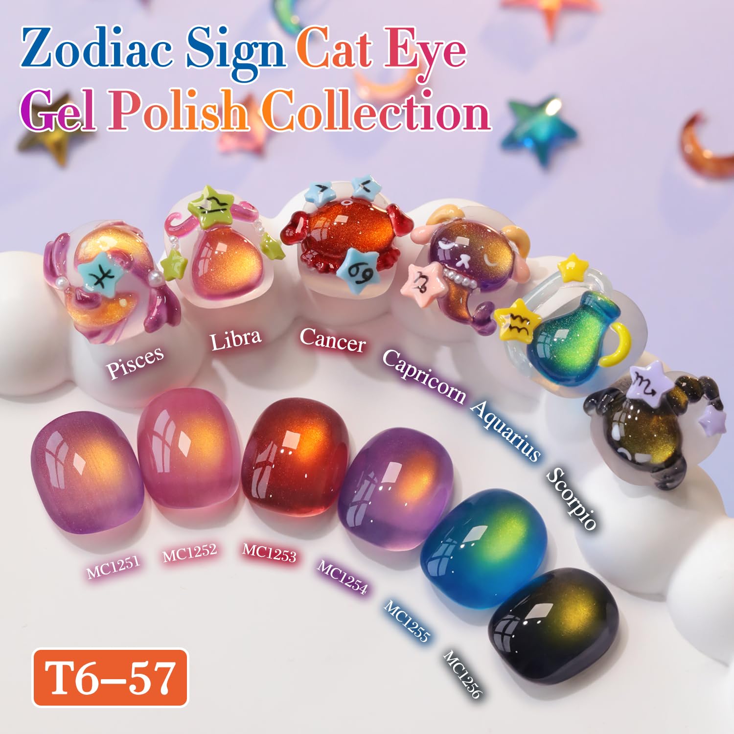 Double Rhythm Cat Eye Gel Nail Polish Set — 6×0.5 oz Bottles, Golden Autumn Brown T6-57