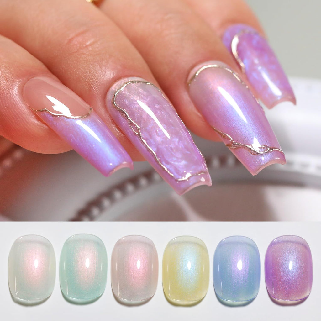Double Rhythm Jelly Sheer Gel Nail Polish Set – 6 Pastel Colors Kit8