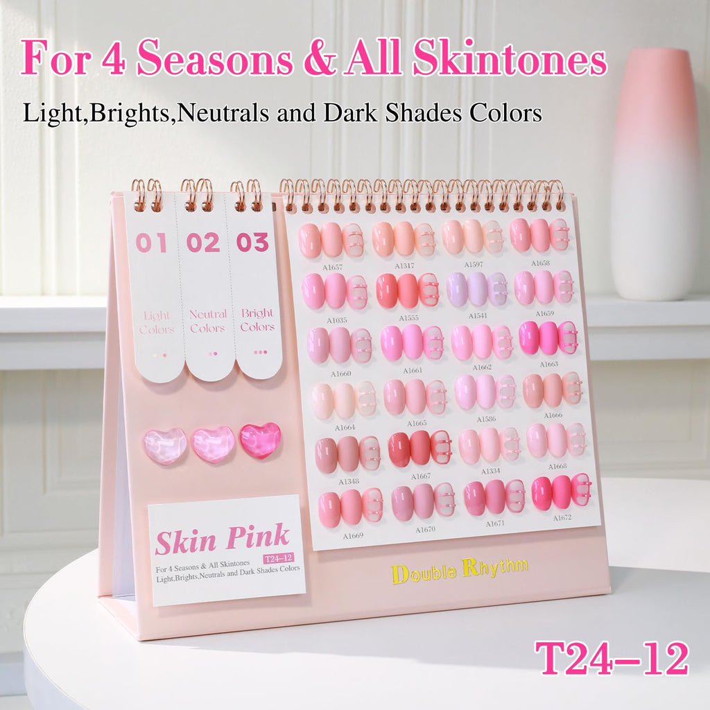 Double Rhythm 28Pcs Gel Nail Polish Set – Neutral Nude Collection T24-12 (0.5oz)