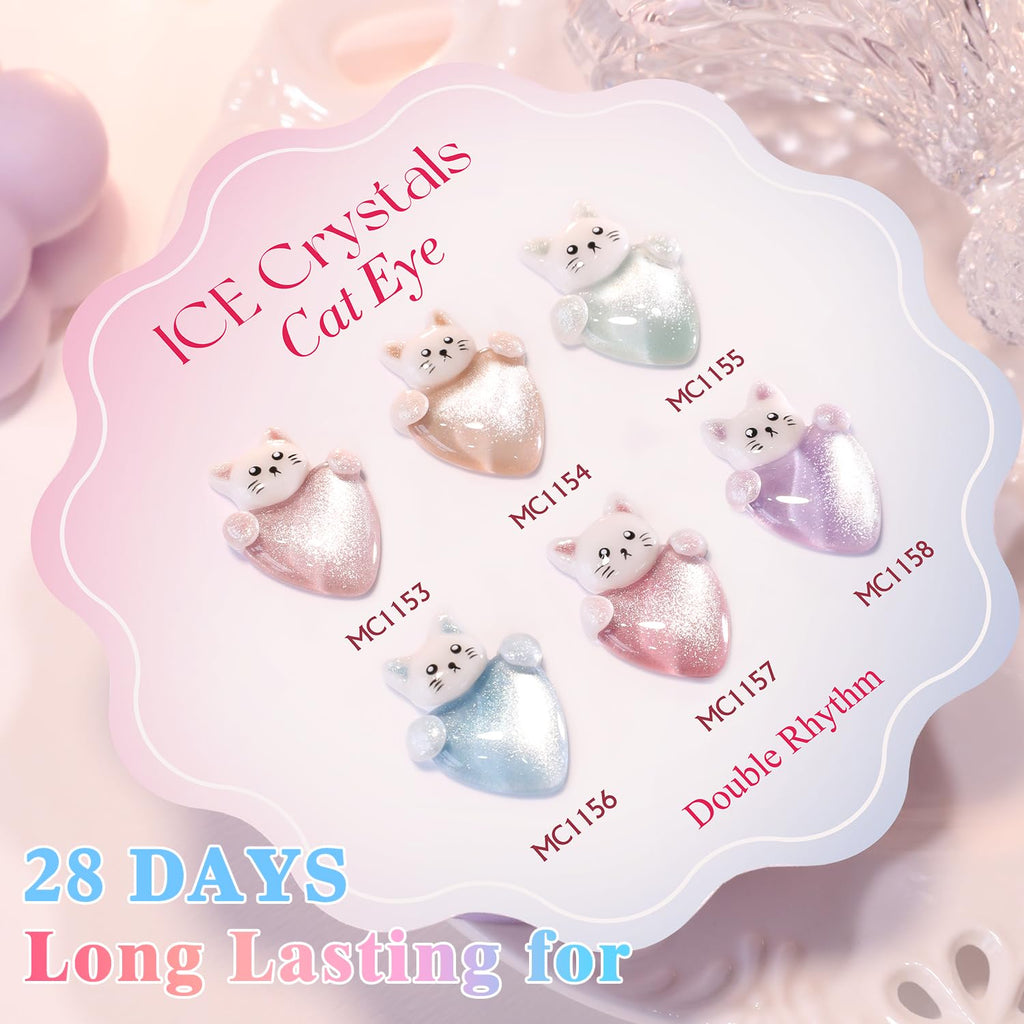 Double Rhythm Cat Eye Gel Nail Polish Set — 6 Same-Color 0.5oz Bottles, Magnetic Holographic Glitter Kit (Silver/Nude/Pink/Blue/Purple) - T6-28
