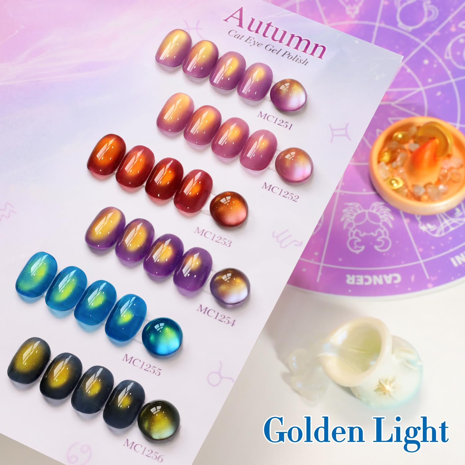 Double Rhythm Cat Eye Gel Nail Polish Set — 6×0.5 oz Bottles, Golden Autumn Brown T6-57