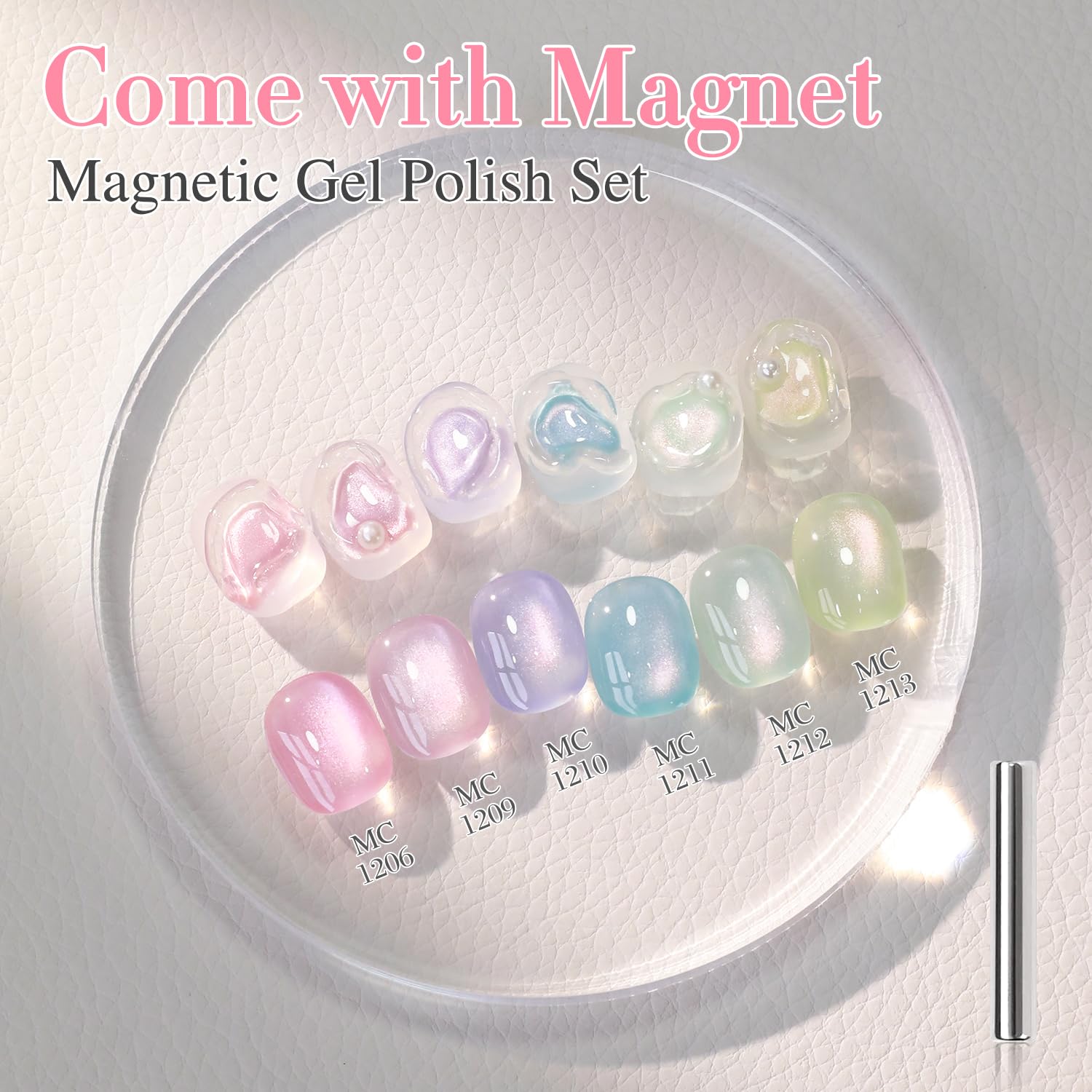 Double Rhythm Cat Eye Gel Nail Polish Set — 6×0.5 oz Magnetic Shimmer Kit (Rose, Green, Pink, Purple) for Home Manicures