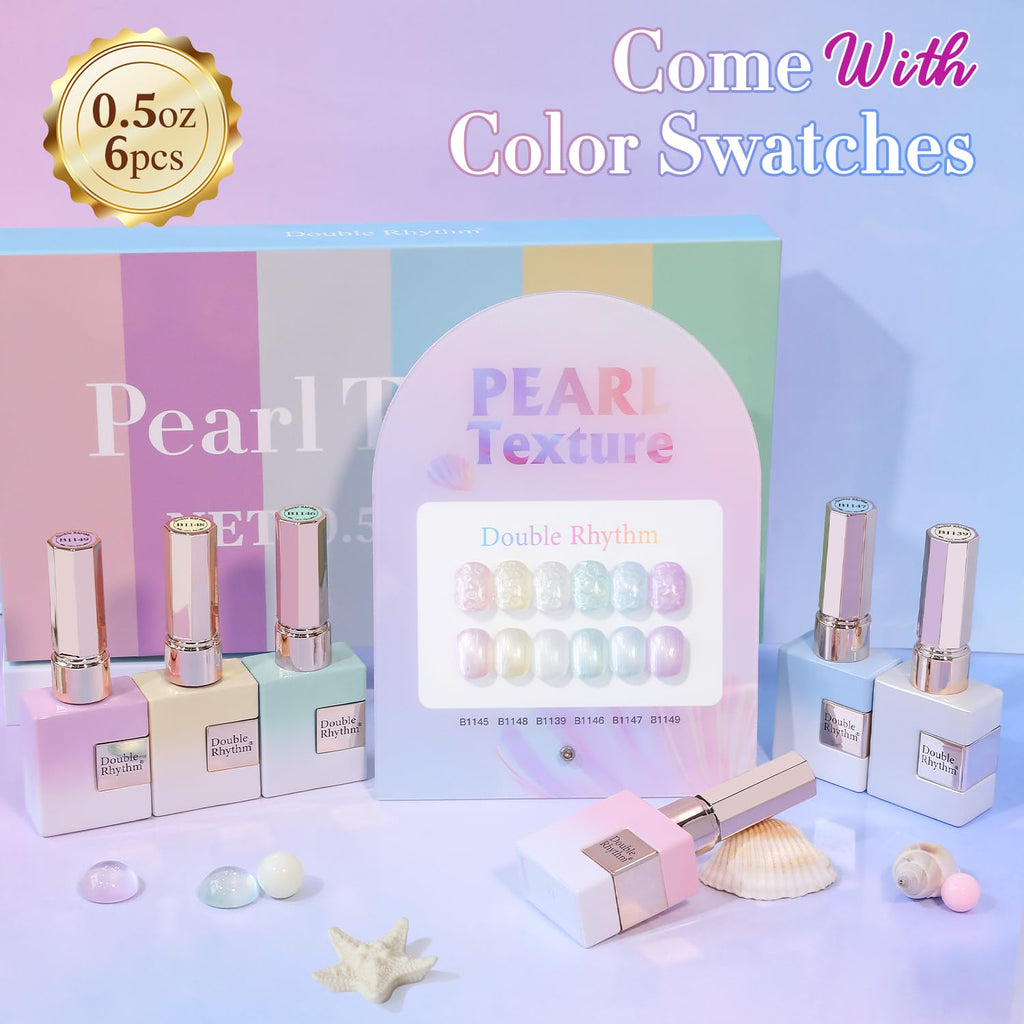 Double Rhythm 6 Pcs 15ml Gel Polish Set – Soak-Off Nail Kit (Pearl Pink to Purple)