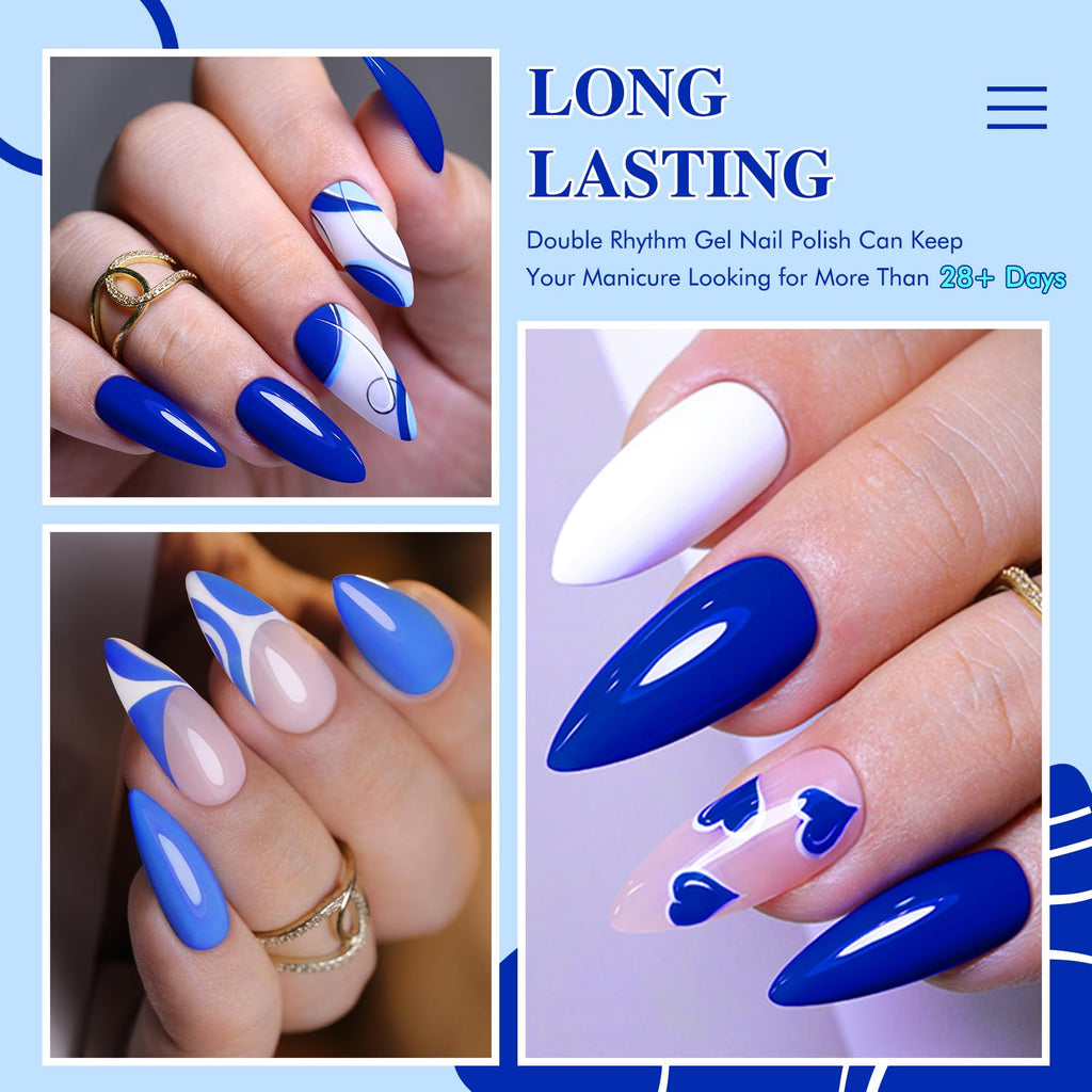 Double Rhythm Gel Polish Set of 6 – Blue Tones and White Gold Glitter Starter Kit