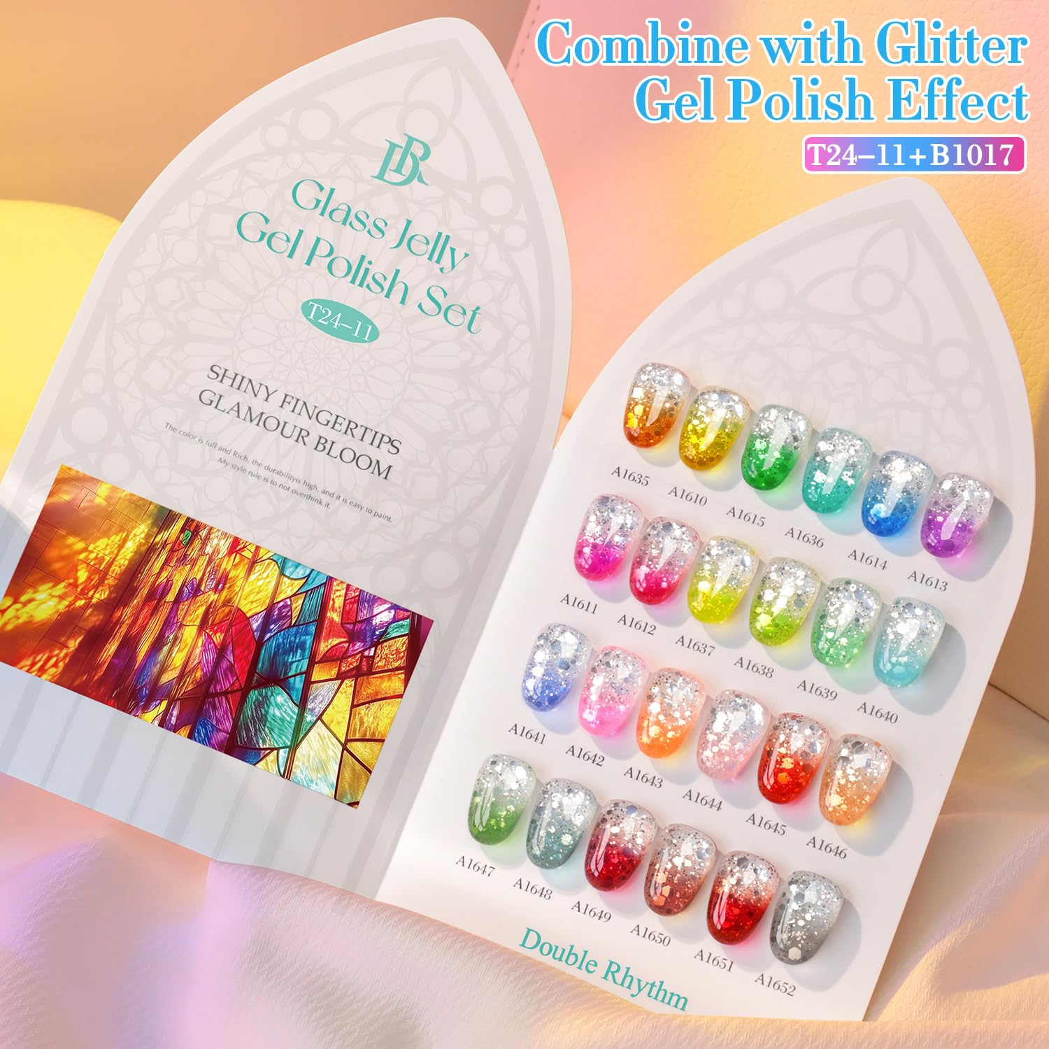 Double Rhythm 28Pcs Gel Nail Polish Set – Neon Jelly Sheer Collection, 0.5oz Bottles
