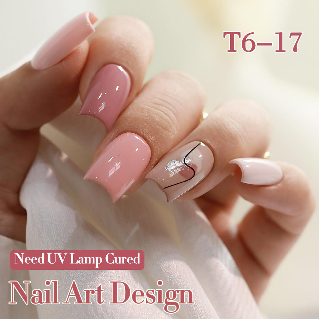 Double Rhythm 6 Pcs 15ML Gel Polish Set — Same Color, Same Bottle, Soak Off (Light/Dark/Nude/Pink/Beige-T6-17)