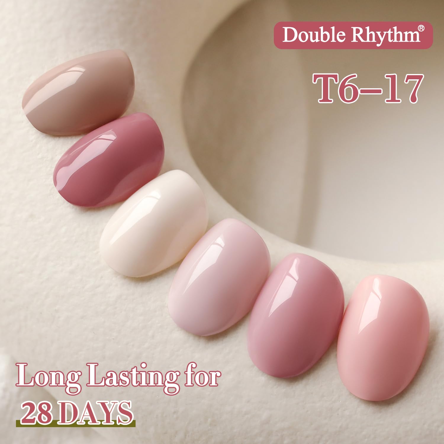 Double Rhythm 6 Pcs 15ML Gel Polish Set — Same Color, Same Bottle, Soak Off (Light/Dark/Nude/Pink/Beige-T6-17)