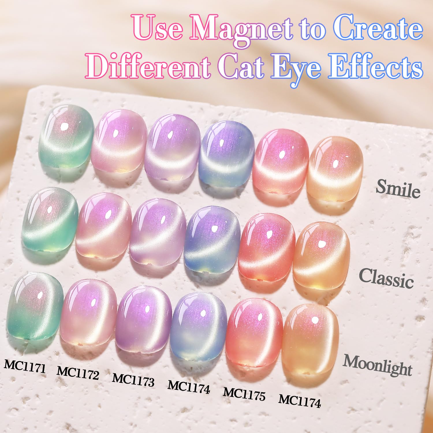 Double Rhythm Cat Eye Gel Nail Polish Set — Mermaid Pink Rose T6-31 (6x0.5 oz) Magnetic Glitter