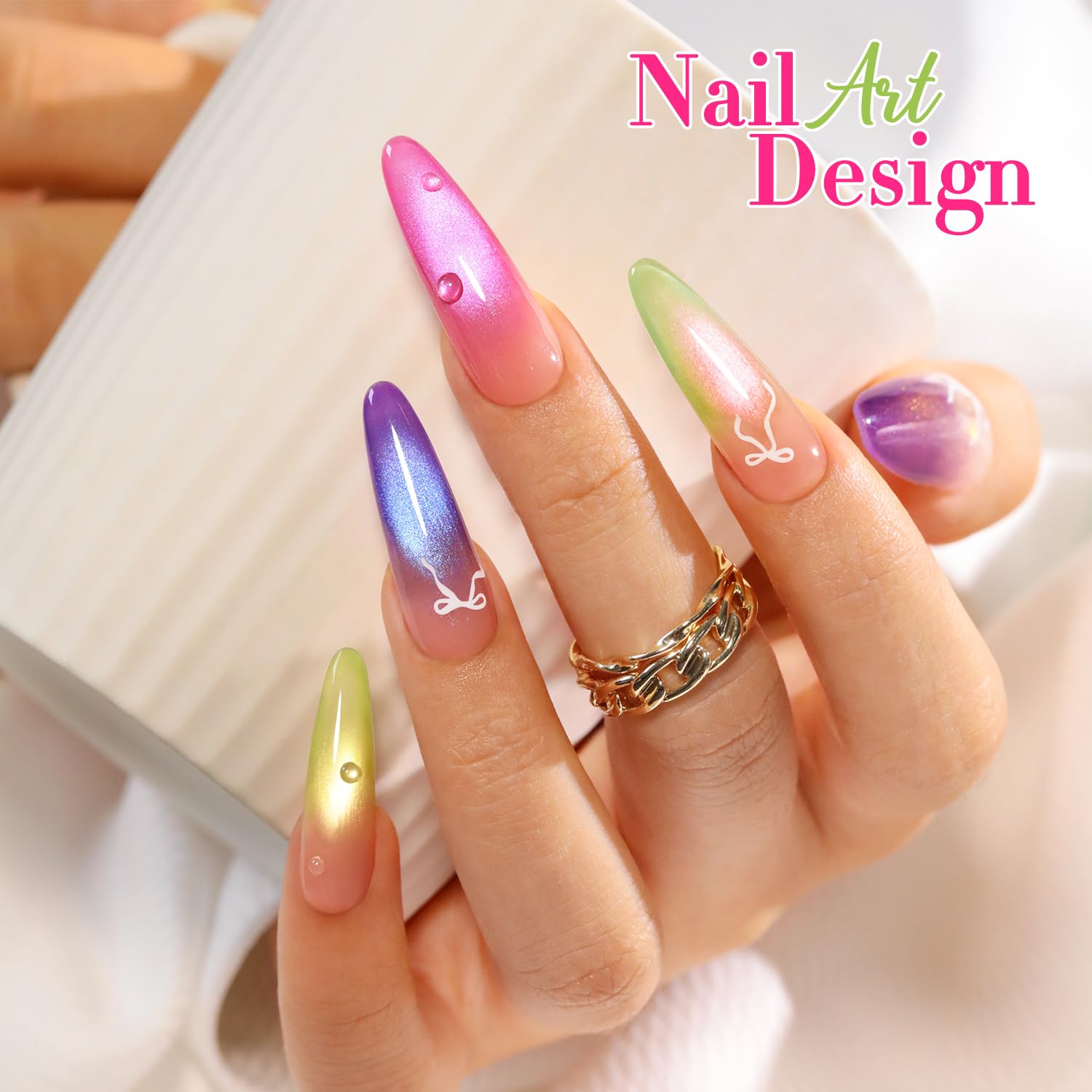 Double Rhythm Fruit Cat Eye Gel Polish Kit – 6x 0.5oz Magnetic Shimmer UV Polish (Glass Rose Pink Green-T6-48)