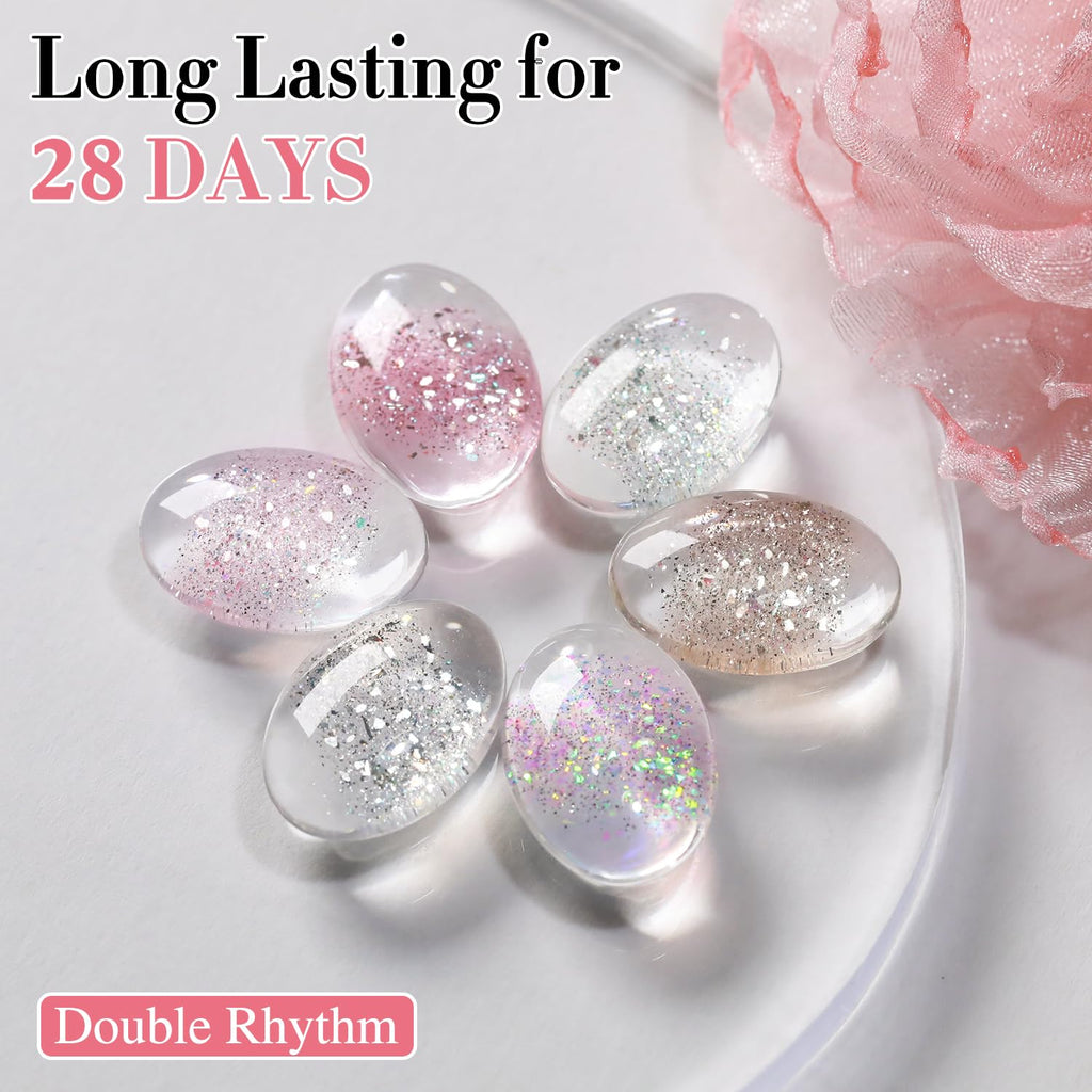 Double Rhythm 0.5 oz Glitter Gel Polish Set – 6 Colors with Display Board, 15 ml Full Size Kit