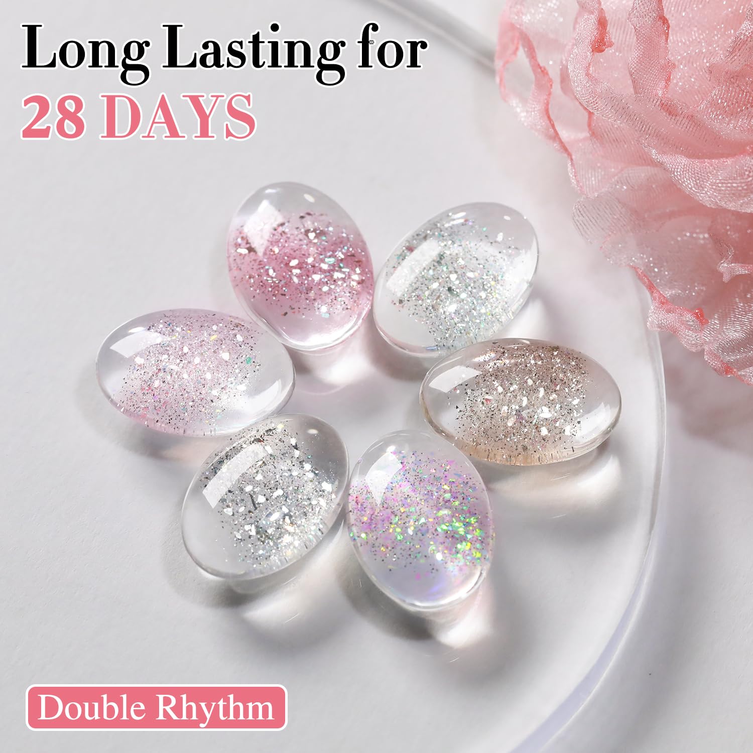 Double Rhythm 0.5 oz Glitter Gel Polish Set – 6 Colors with Display Board, 15 ml Full Size Kit