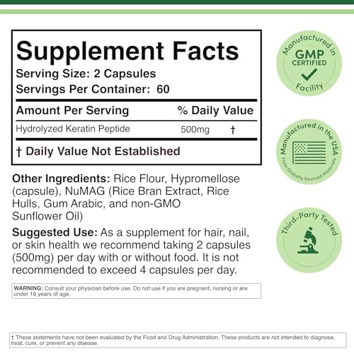 Double Wood Keratin Hair Growth Vitamin, 500mg per Serving, 120 Pills – Vegan Safe