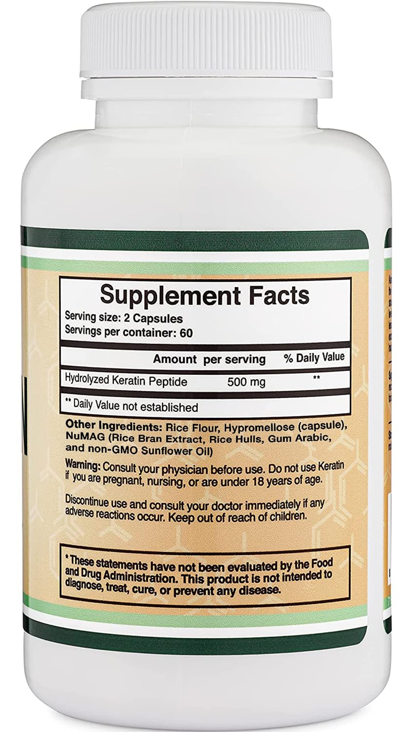 Double Wood Keratin Hair Growth Vitamin, 500mg per Serving, 120 Pills – Vegan Safe