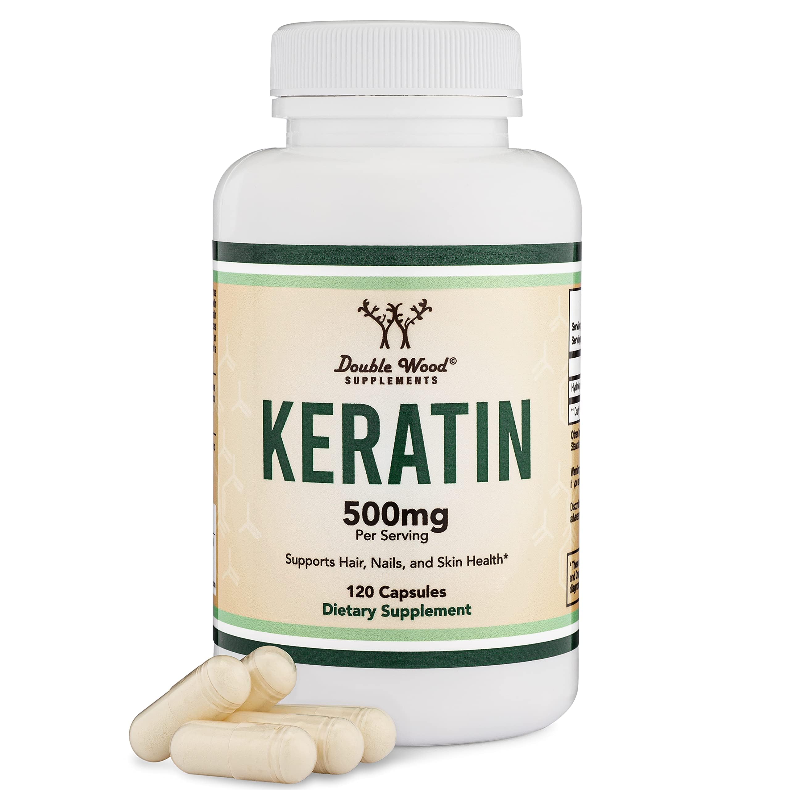 Double Wood Keratin Hair Growth Vitamin, 500mg per Serving, 120 Pills – Vegan Safe