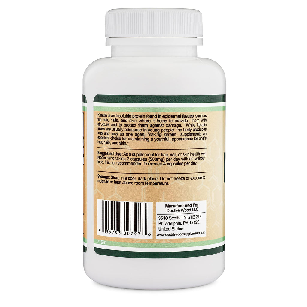 Double Wood Keratin Hair Growth Vitamin, 500mg per Serving, 120 Pills – Vegan Safe
