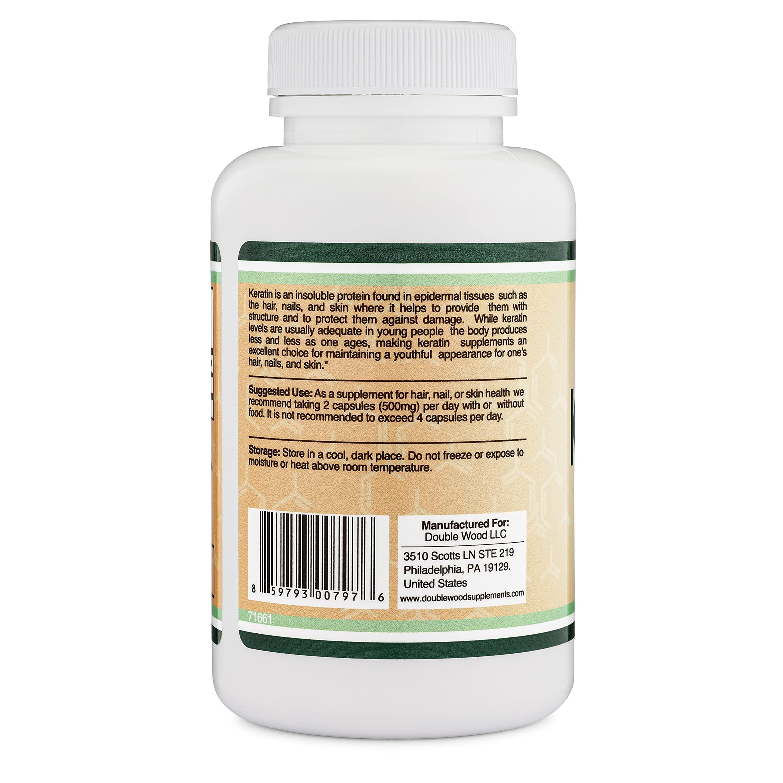 Double Wood Keratin Hair Growth Vitamin, 500mg per Serving, 120 Pills – Vegan Safe
