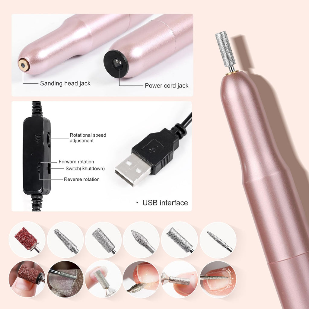 DouborQ Acrylic Nail Kit with Monomer, 6 Glitter Colors, UV Lamp – Beginner Friendly (Pink)