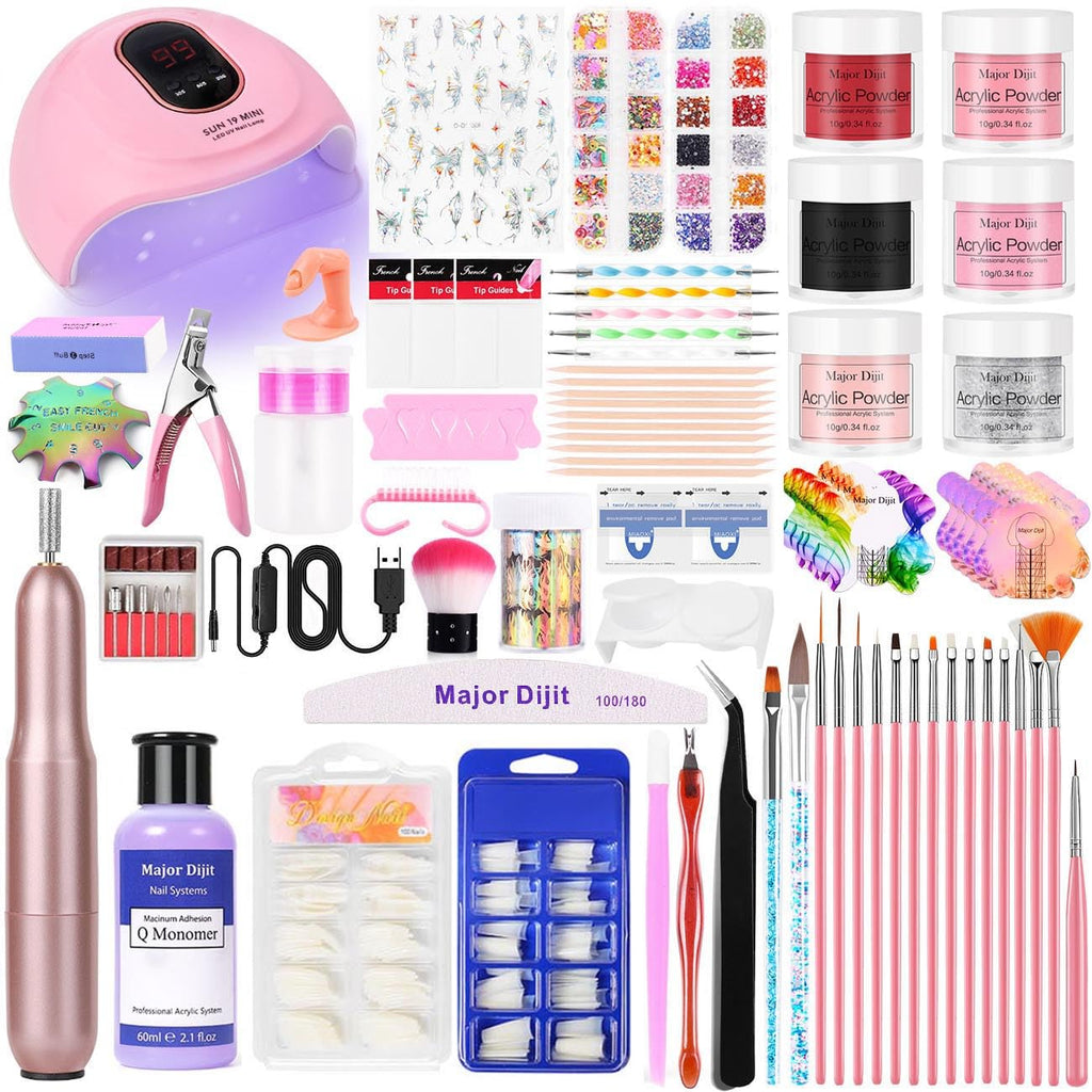 DouborQ Acrylic Nail Kit with Monomer, 6 Glitter Colors, UV Lamp – Beginner Friendly (Pink)