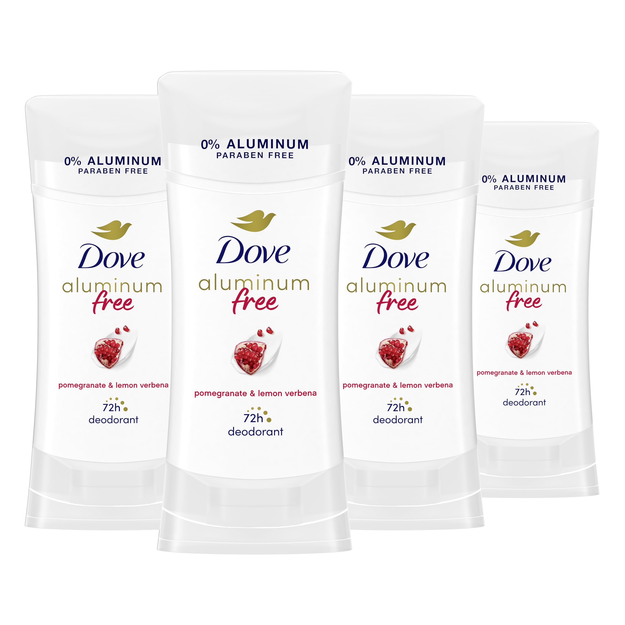 Dove Aluminum Free Deodorant for Women 4 Count Pomegranate and Lemon Verbena 72 hour odor protection 2.6 oz