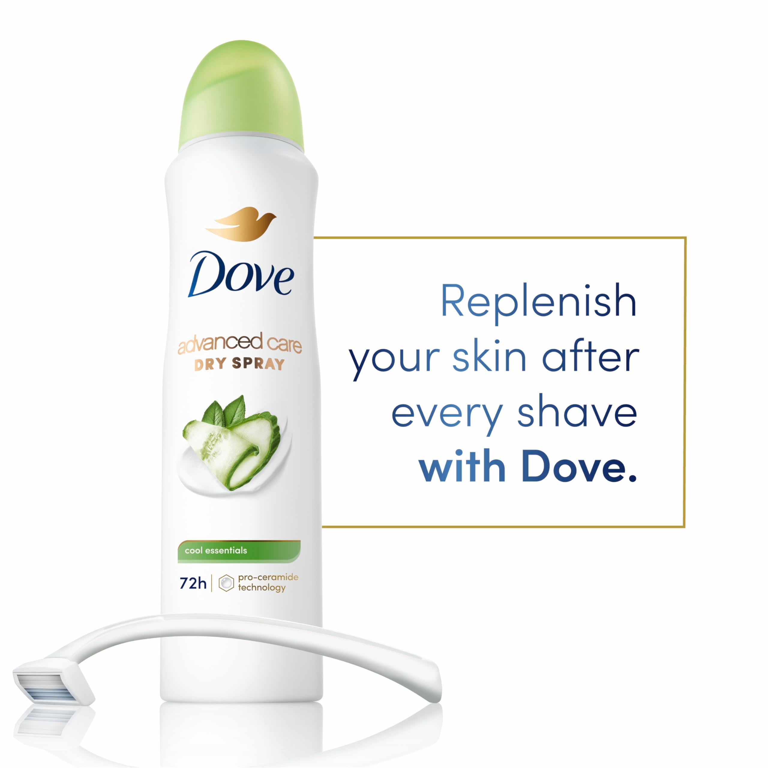 Dove Advanced Care Cool Essentials Dry Spray Antiperspirant – Pro Ceramide, 72H Protection (4 Count)