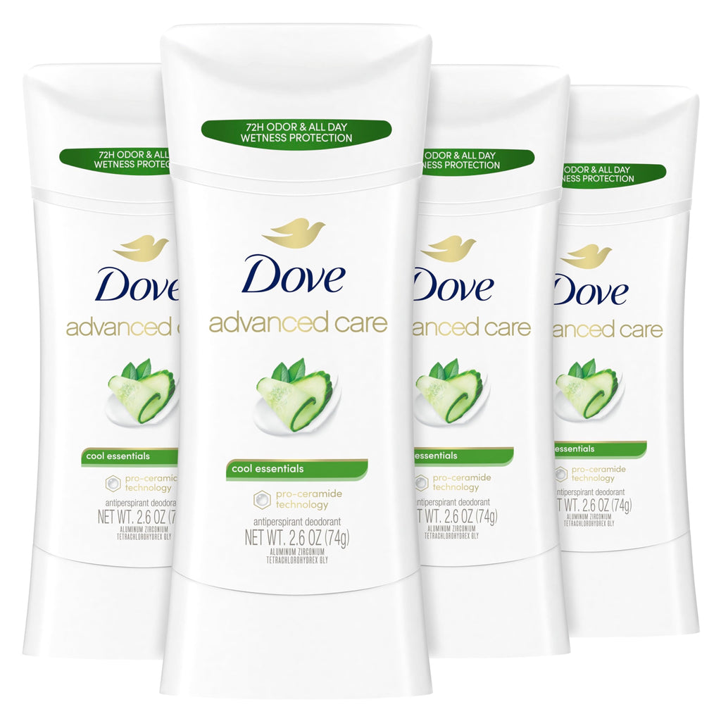 Dove Advanced Care Cool Essentials Antiperspirant Stick – Pro Ceramide, 72h Odor & Sweat Protection, 4 x 2.6 oz