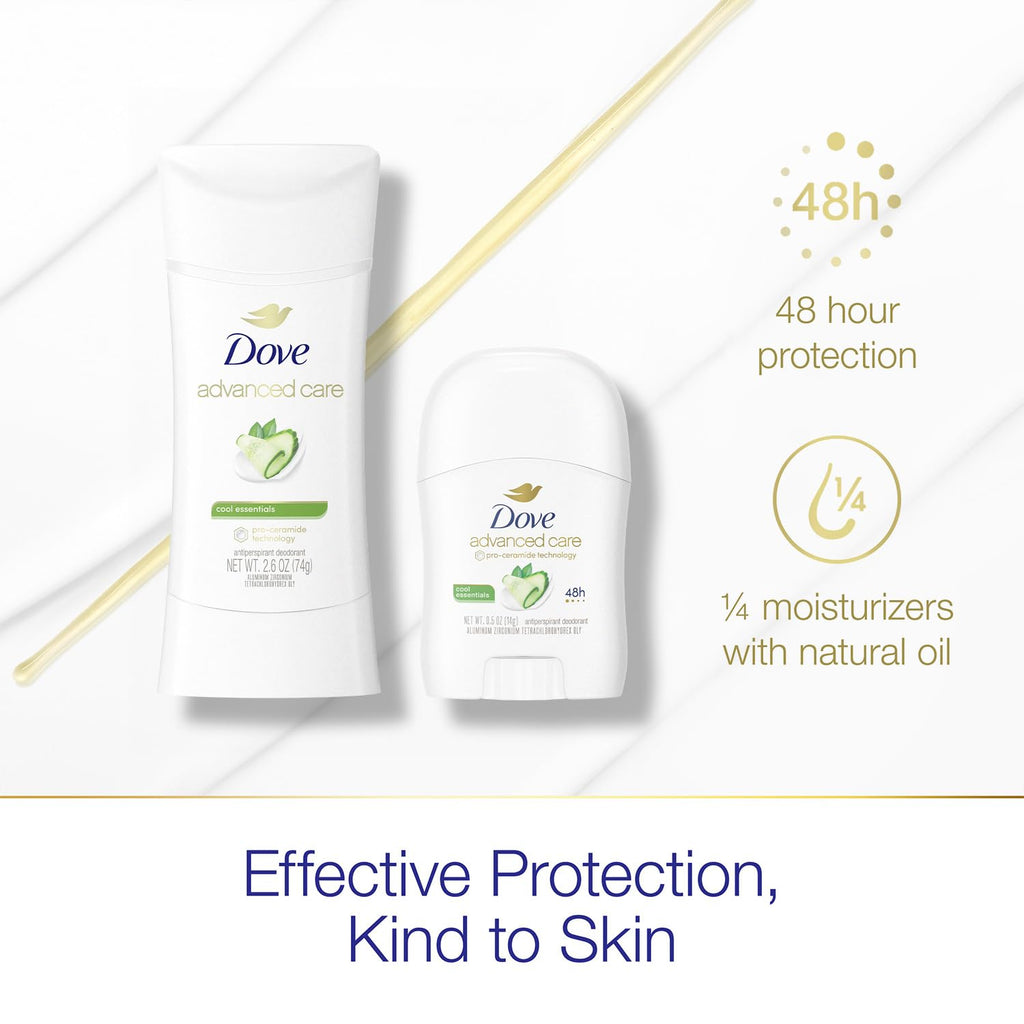 Dove Advanced Care Deodorant – Cool Essentials Bundle (2 Full-Size Sticks + Mini) | Antiperspirant Deodorant Set