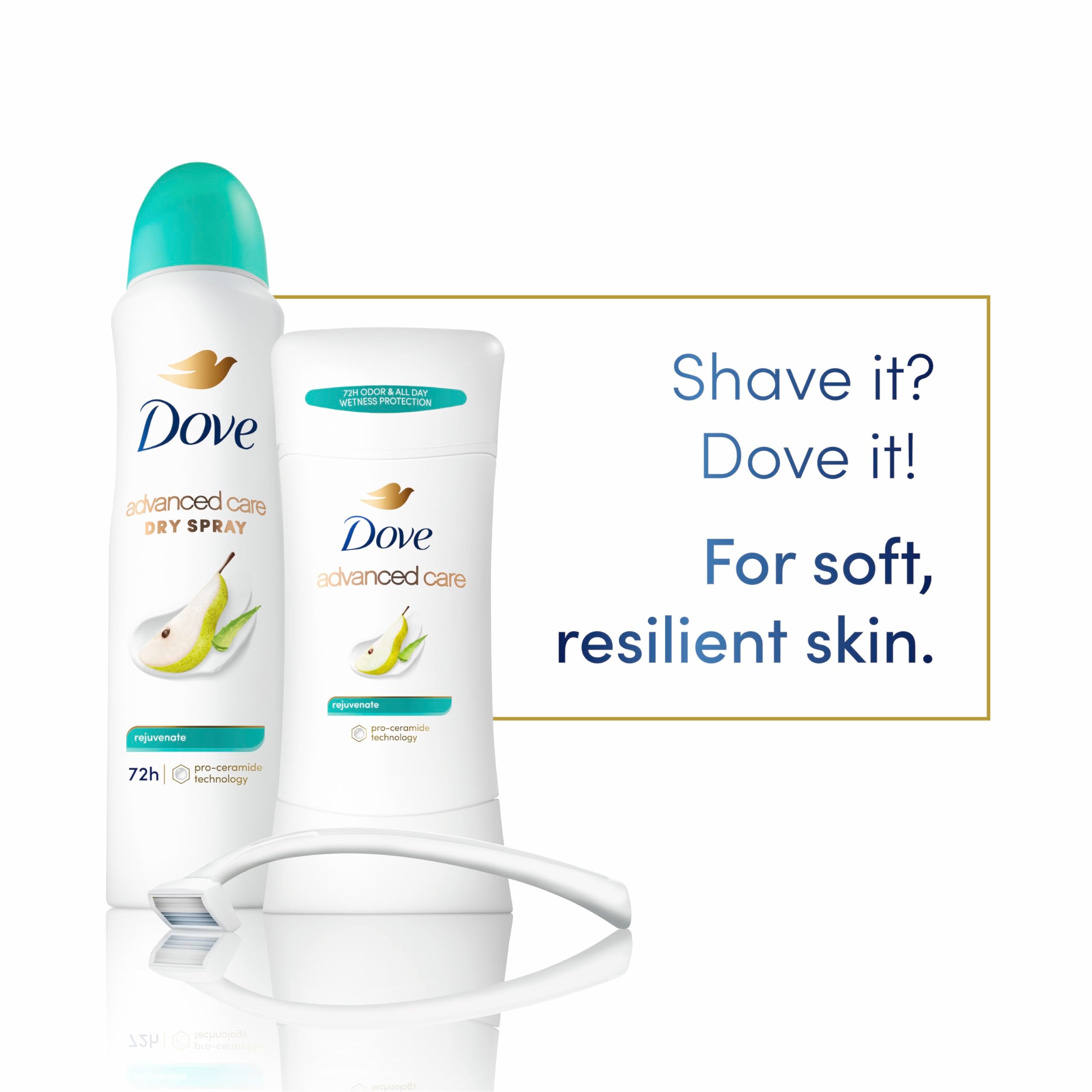 Dove Advanced Care Rejuvenate Antiperspirant Deodorant Stick – Pro-Ceramide Barrier Repair, 72-Hour Odor Control, 4-Count, 2.6 oz