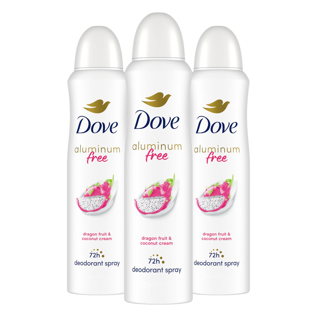 Dove Aluminum Free Deodorant Spray for Women – Dragon Fruit & Coconut Cream, 3-Pack (4 oz each)