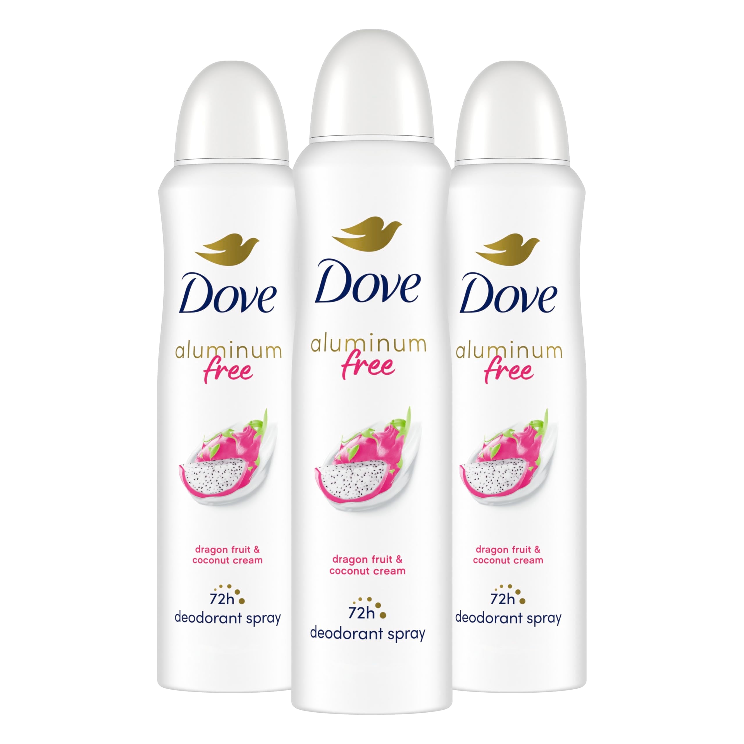 Dove Aluminum Free Deodorant Spray for Women – Dragon Fruit & Coconut Cream, 3-Pack (4 oz each)