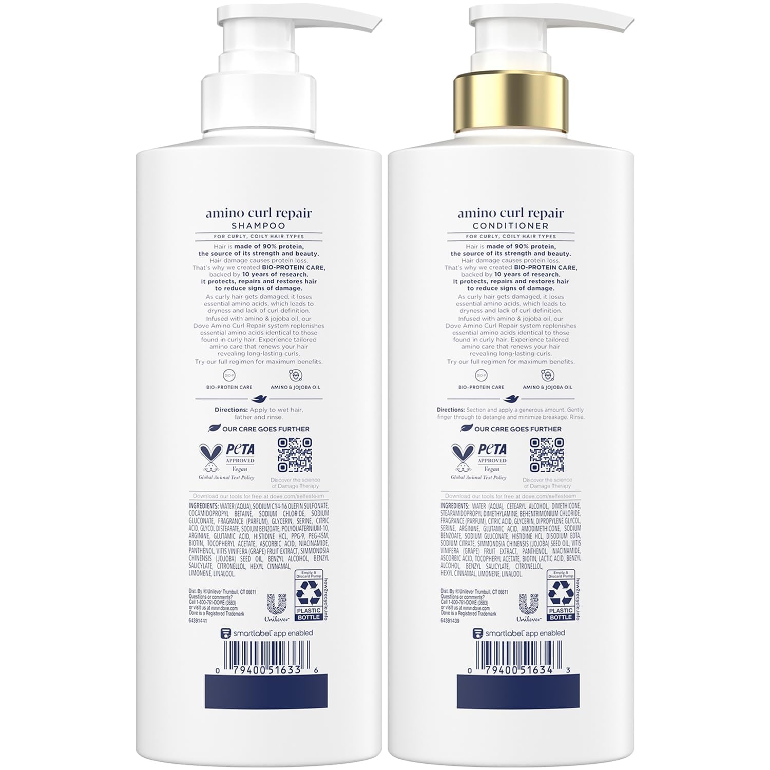 Dove Amino Curl Repair Shampoo & Conditioner Set – Curl Definition (18 oz each)