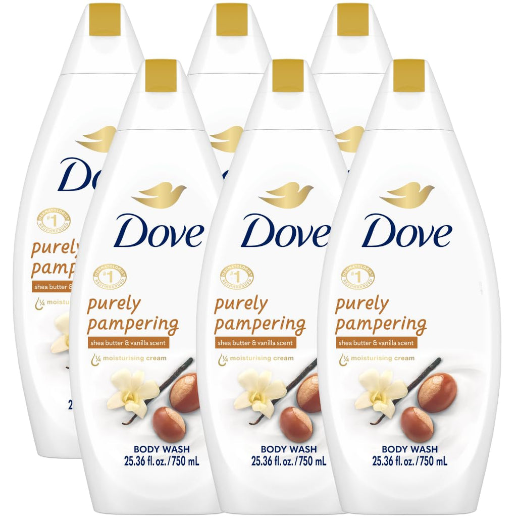 Dove Body Wash 6-Pack – Purely Pampering Shea Butter & Warm Vanilla, 25.4 oz Each