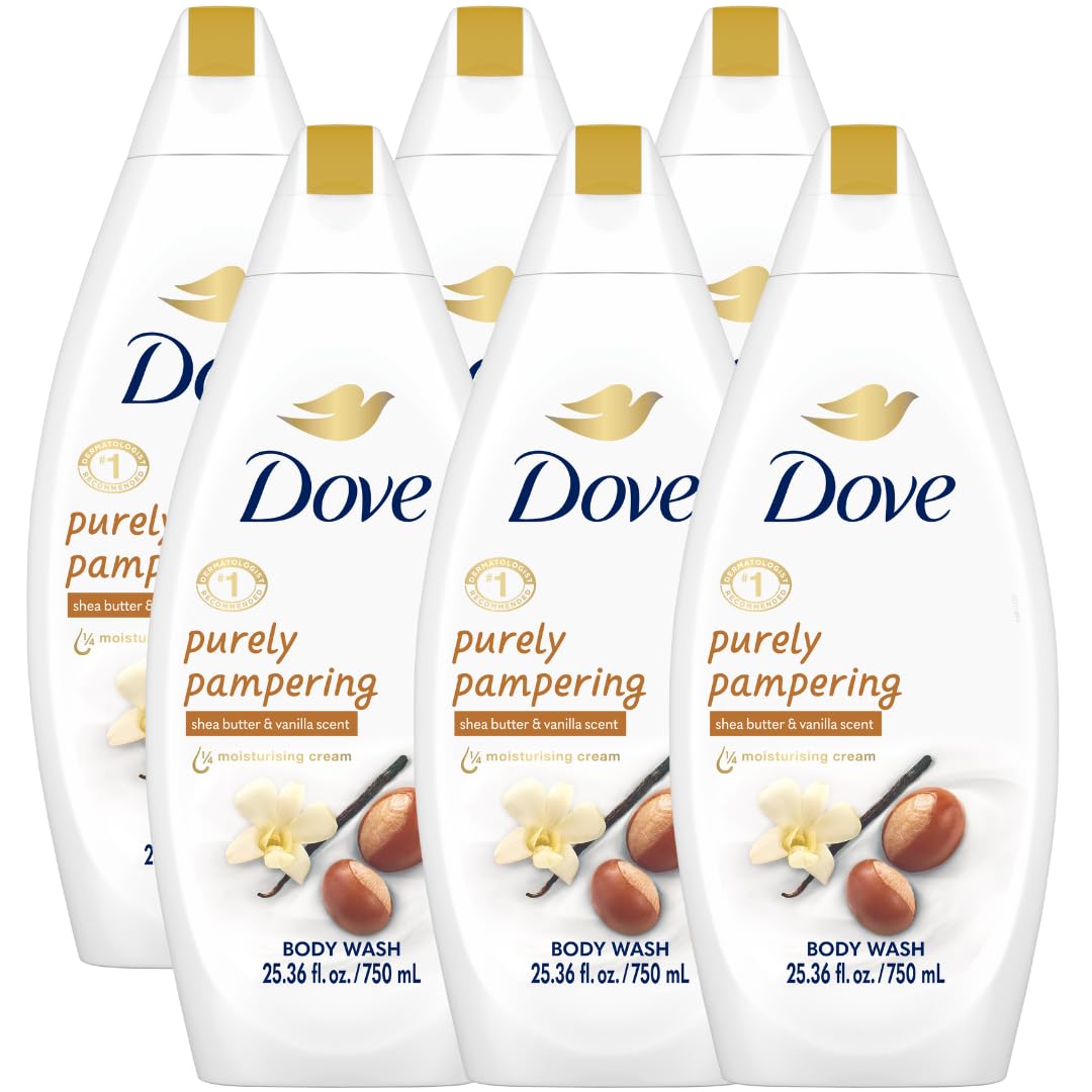 Dove Body Wash 6-Pack – Purely Pampering Shea Butter & Warm Vanilla, 25.4 oz Each