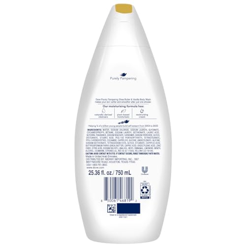 Dove Body Wash 6-Pack – Purely Pampering Shea Butter & Warm Vanilla, 25.4 oz Each