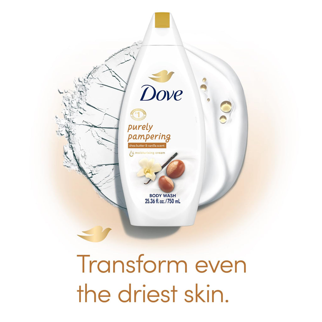 Dove Body Wash 6-Pack – Purely Pampering Shea Butter & Warm Vanilla, 25.4 oz Each