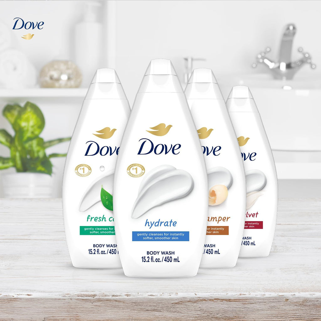Dove Body Wash Variety 6-Pack – Hydrate, Gentle Pamper, Fresh Care & Silky Velvet 15.2 oz Each