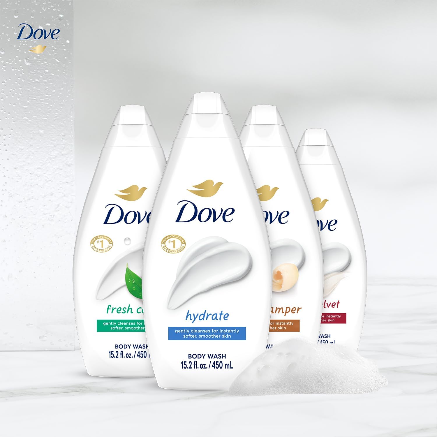 Dove Body Wash Variety 6-Pack – Hydrate, Gentle Pamper, Fresh Care & Silky Velvet 15.2 oz Each