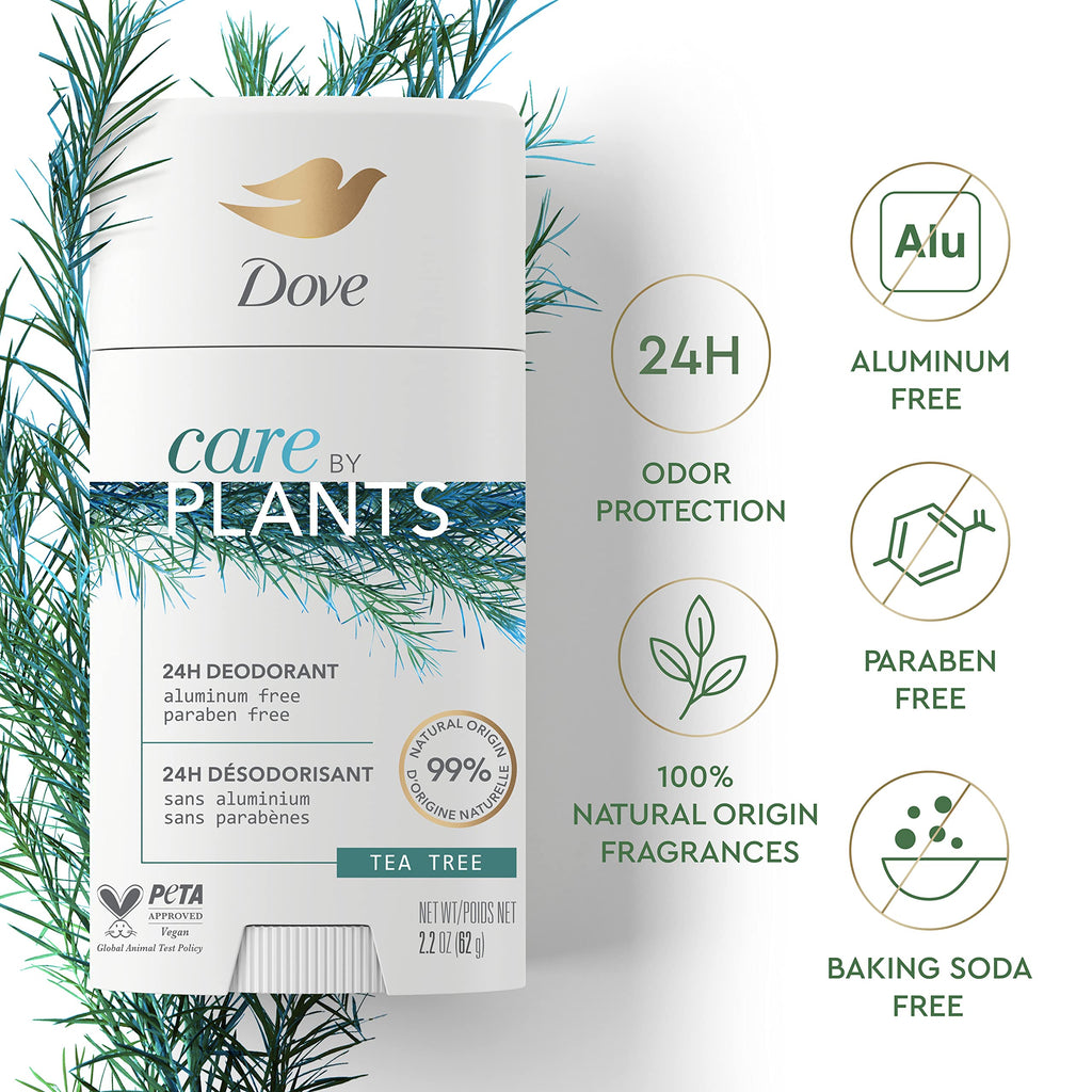 Dove Care by Plants Tea Tree Deodorant Stick — Aluminum-Free, 24h Odor Protection (3 x 2.6 oz)