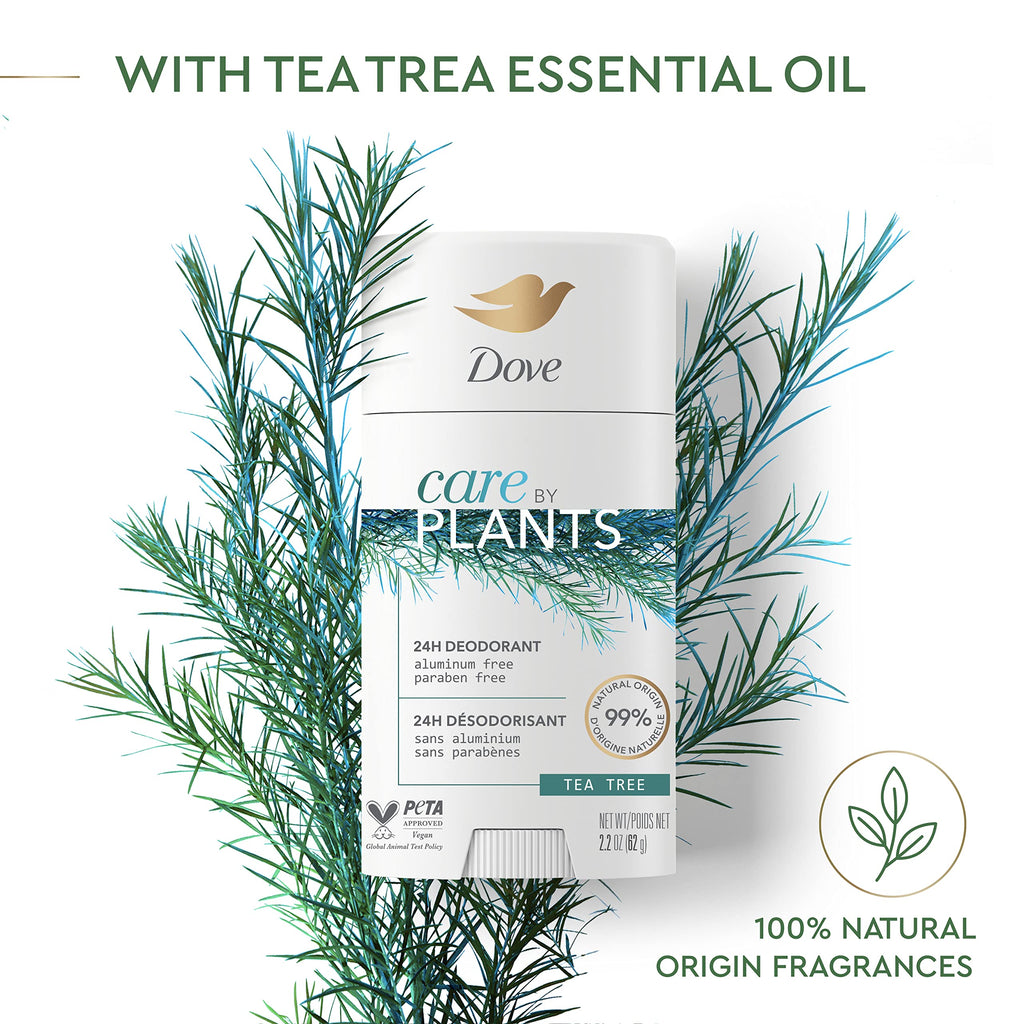 Dove Care by Plants Tea Tree Deodorant Stick — Aluminum-Free, 24h Odor Protection (3 x 2.6 oz)