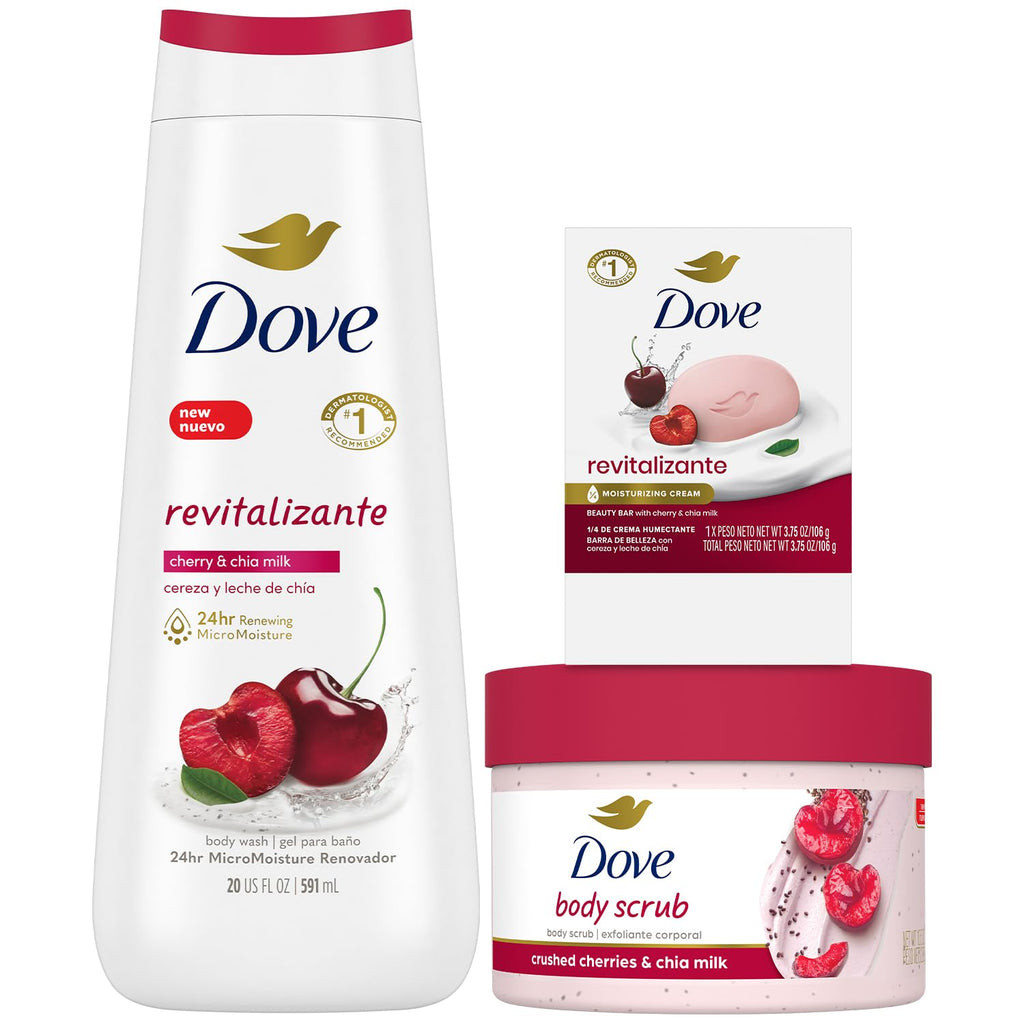 Dove Revitalizing Cherry Collection Gift Set | Body Wash, Exfoliating Polish & Bar Soap