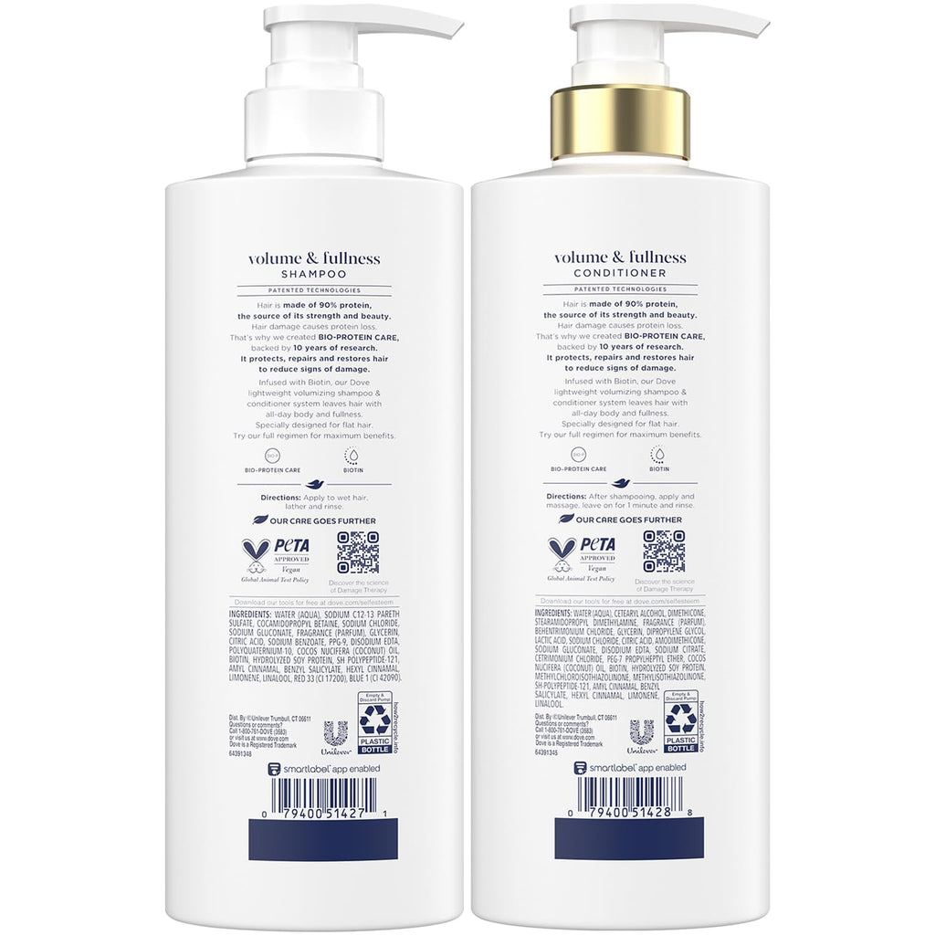 Dove Shampoo & Conditioner Set – Volume & Fullness with Collagen, 18 oz Each | Daily Volumizing Hair Care