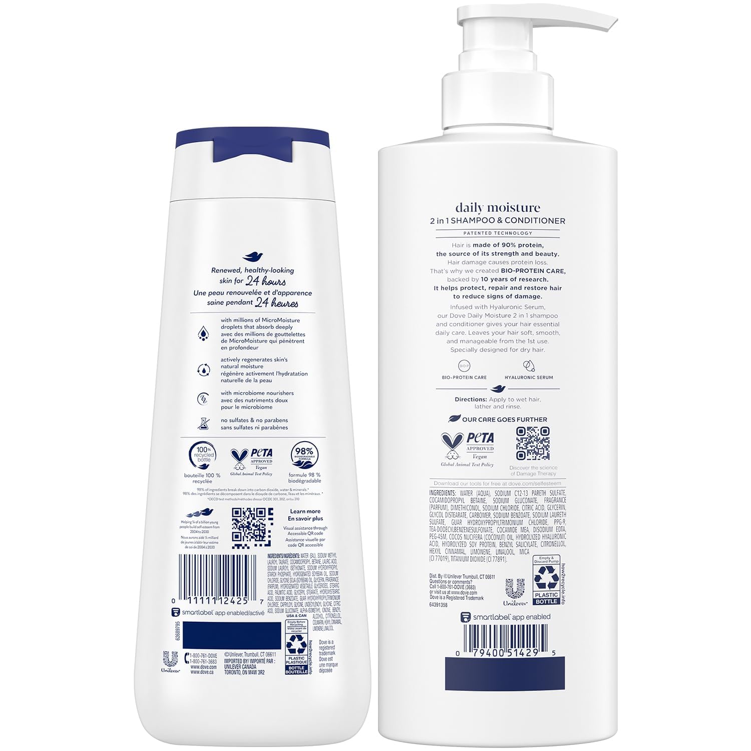 Dove 2-in-1 Shampoo & Conditioner Daily Moisture + Deep Moisture Body Wash – Hydrating Hair & Skin Set